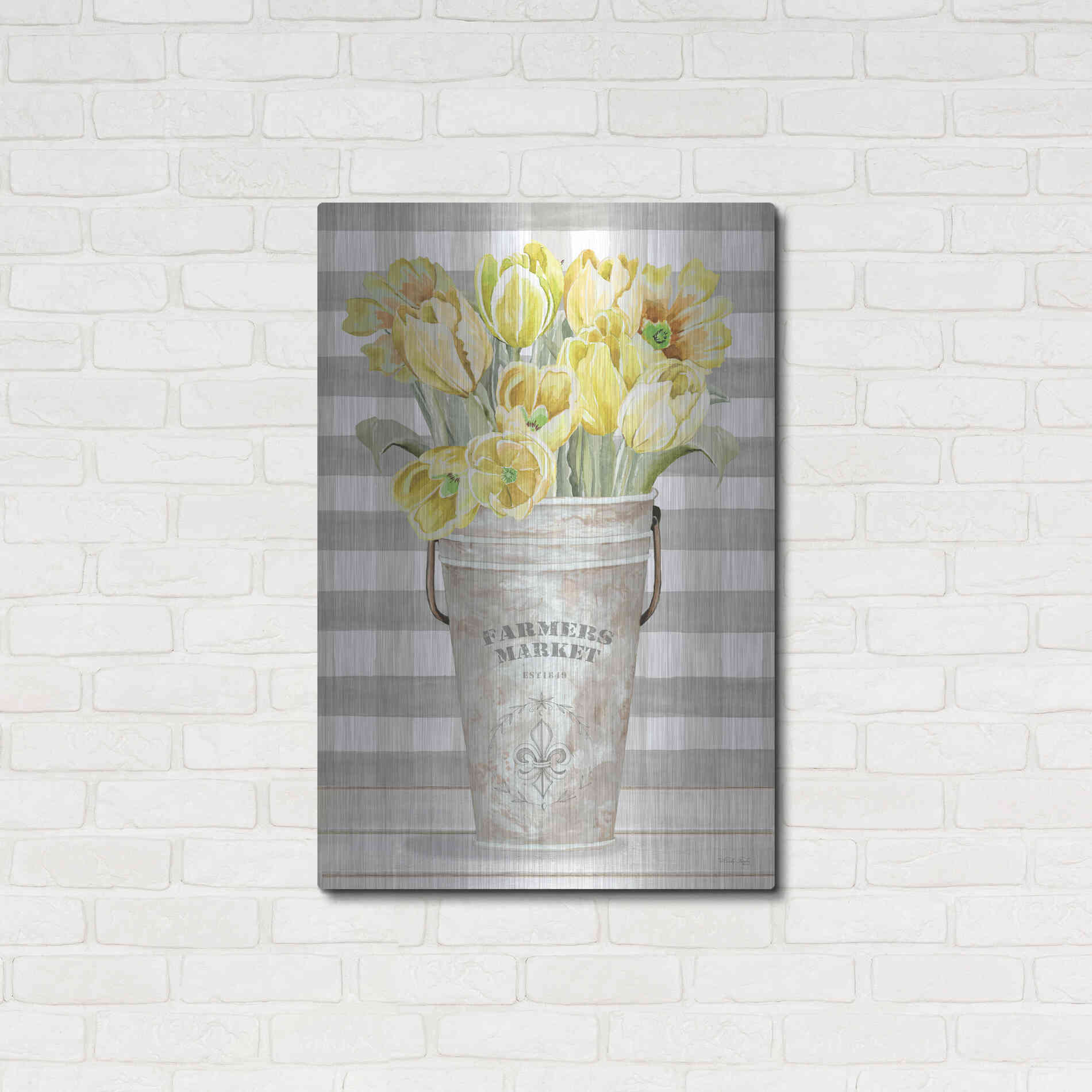 Luxe Metal Art 'Yellow Tulips II' by Cindy Jacobs, Metal Wall Art,24x36