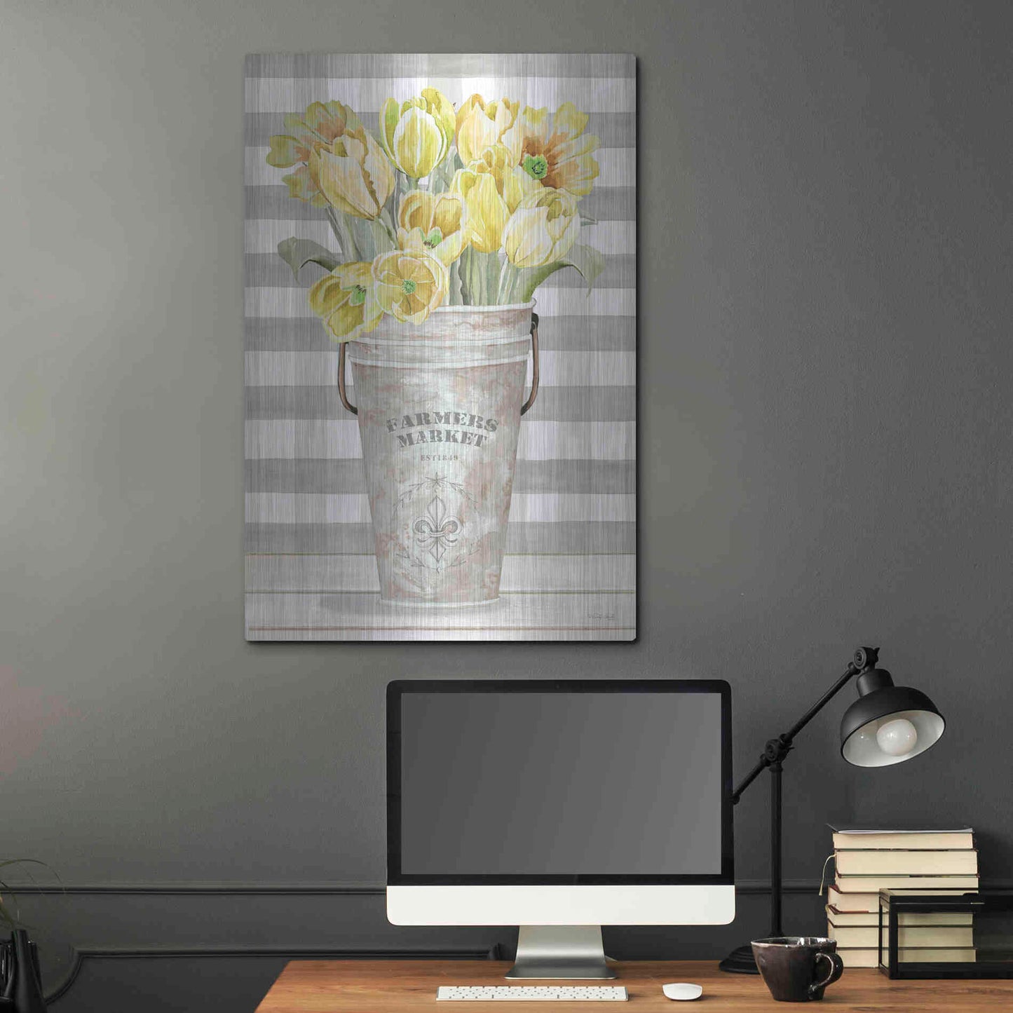Luxe Metal Art 'Yellow Tulips II' by Cindy Jacobs, Metal Wall Art,24x36