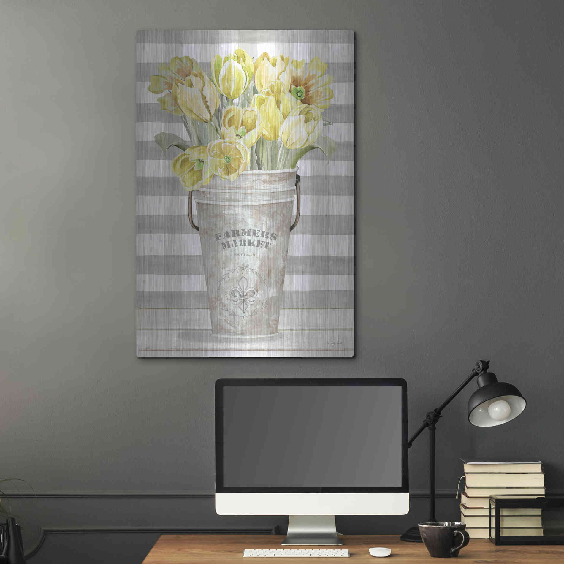 Luxe Metal Art 'Yellow Tulips II' by Cindy Jacobs, Metal Wall Art,24x36