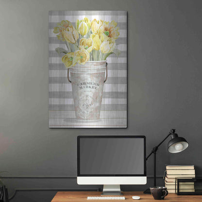 Luxe Metal Art 'Yellow Tulips II' by Cindy Jacobs, Metal Wall Art,24x36