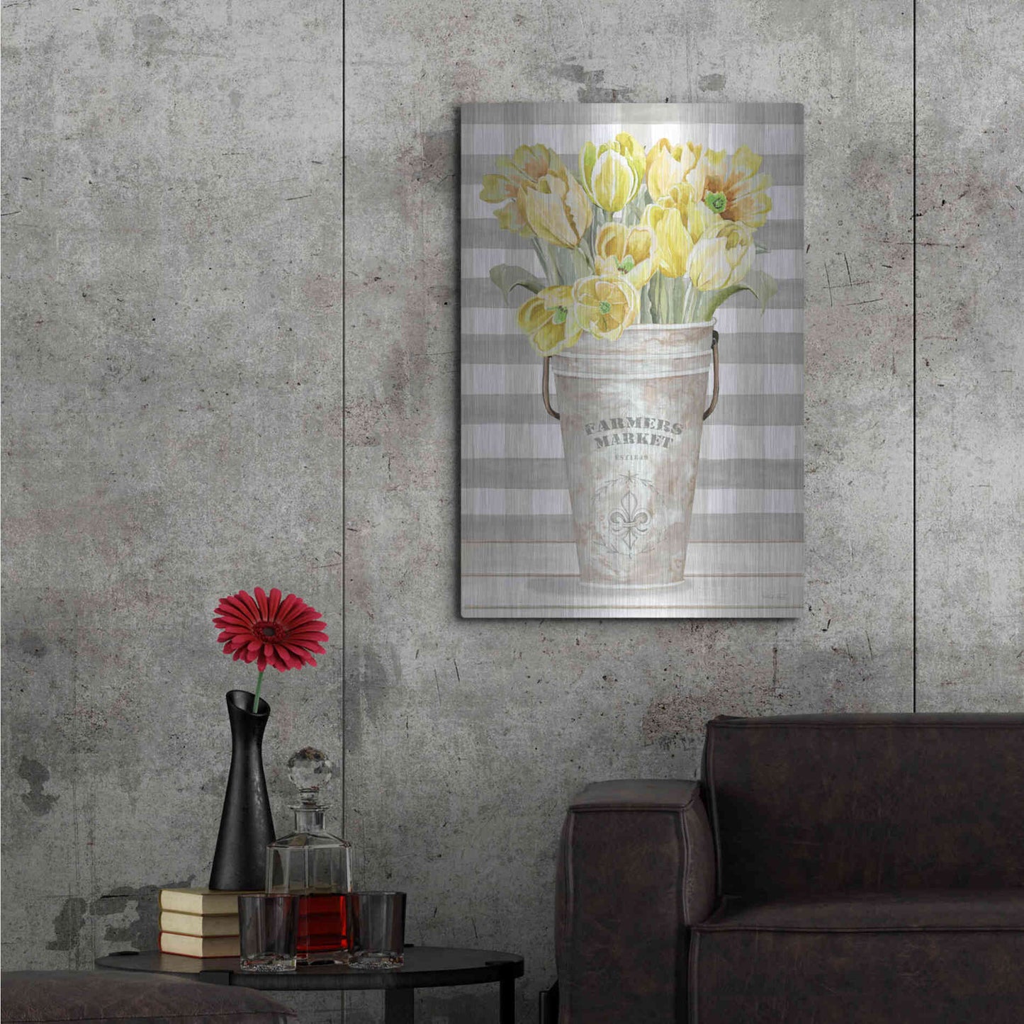 Luxe Metal Art 'Yellow Tulips II' by Cindy Jacobs, Metal Wall Art,24x36