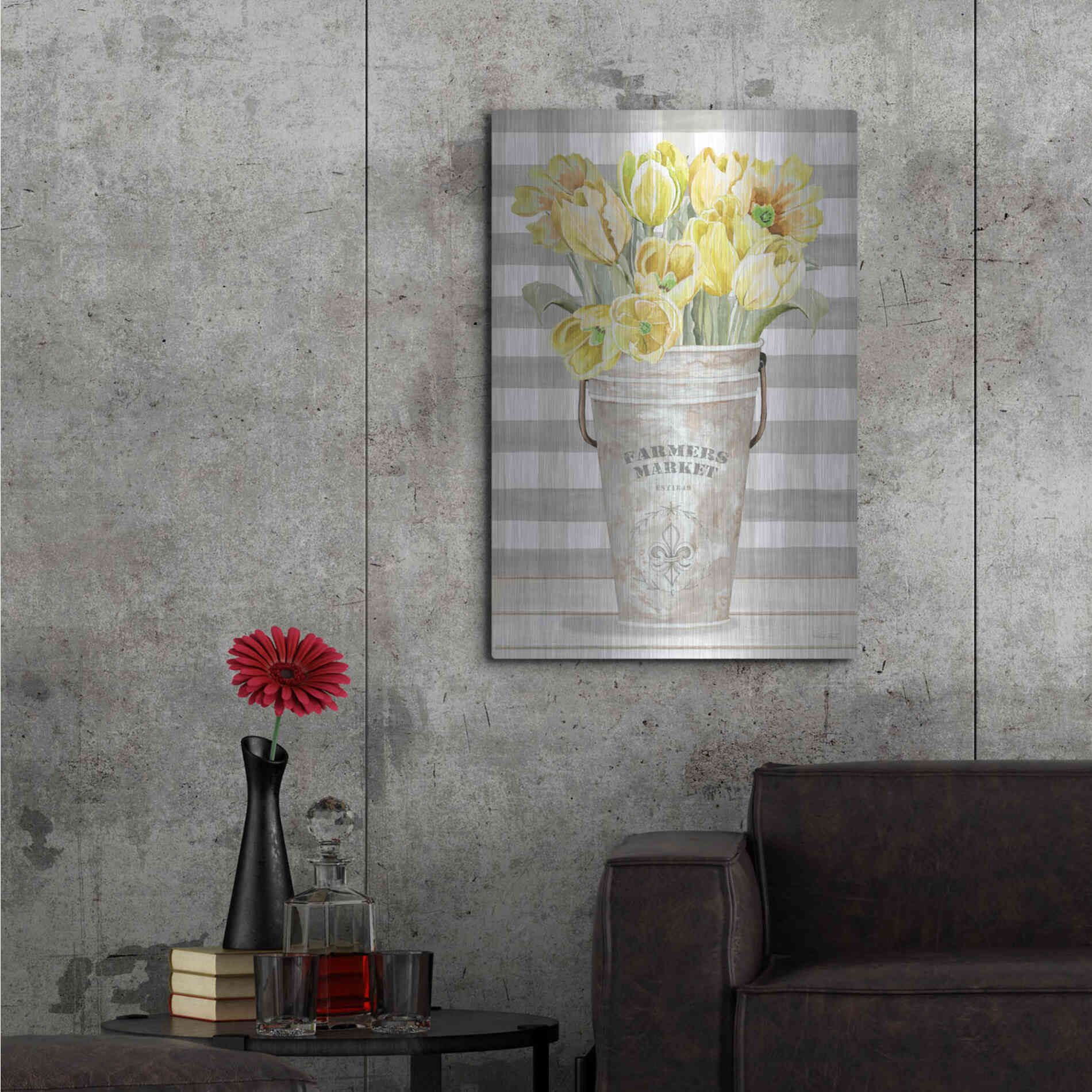 Luxe Metal Art 'Yellow Tulips II' by Cindy Jacobs, Metal Wall Art,24x36