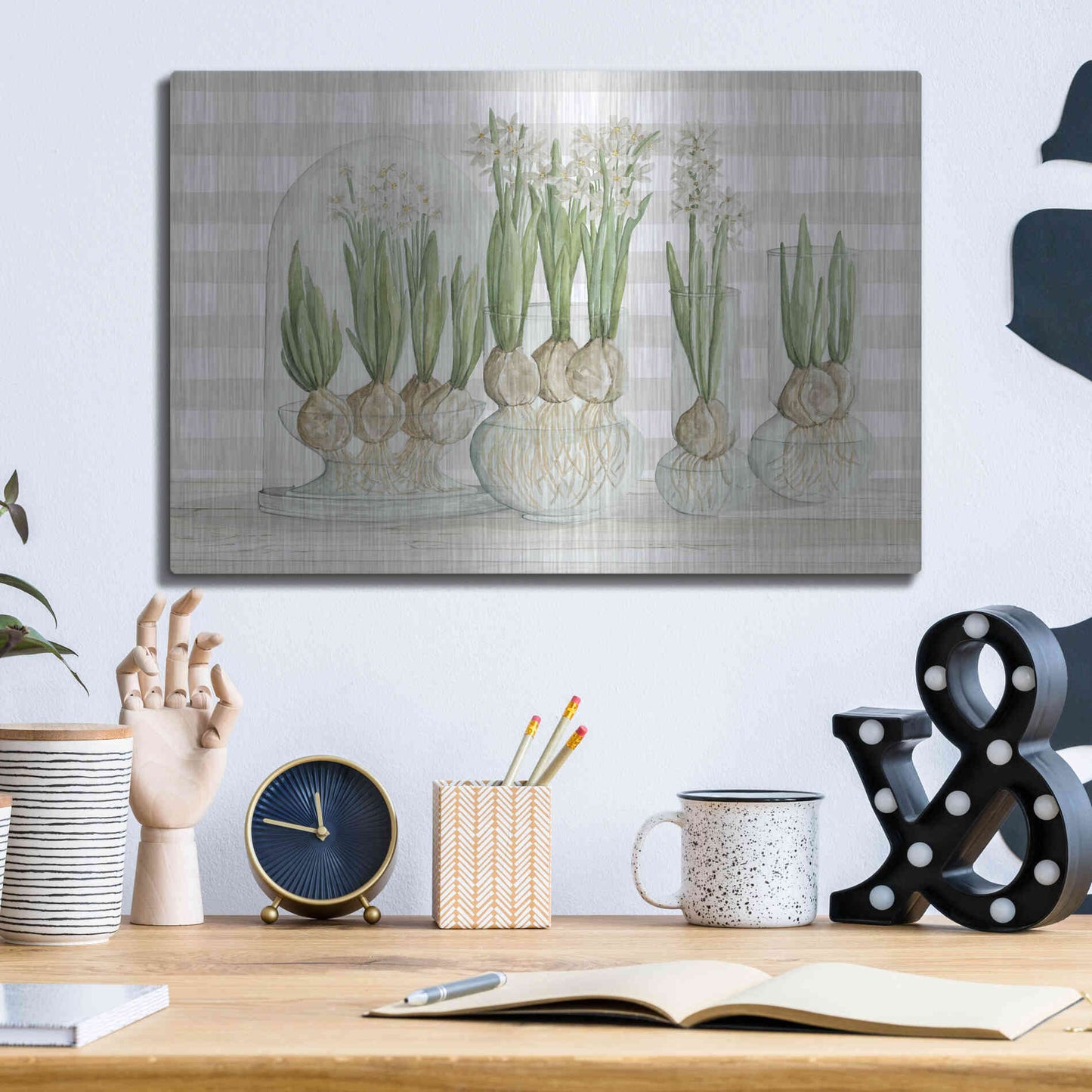 Luxe Metal Art 'Paperwhite Bulbs' by Cindy Jacobs, Metal Wall Art,16x12
