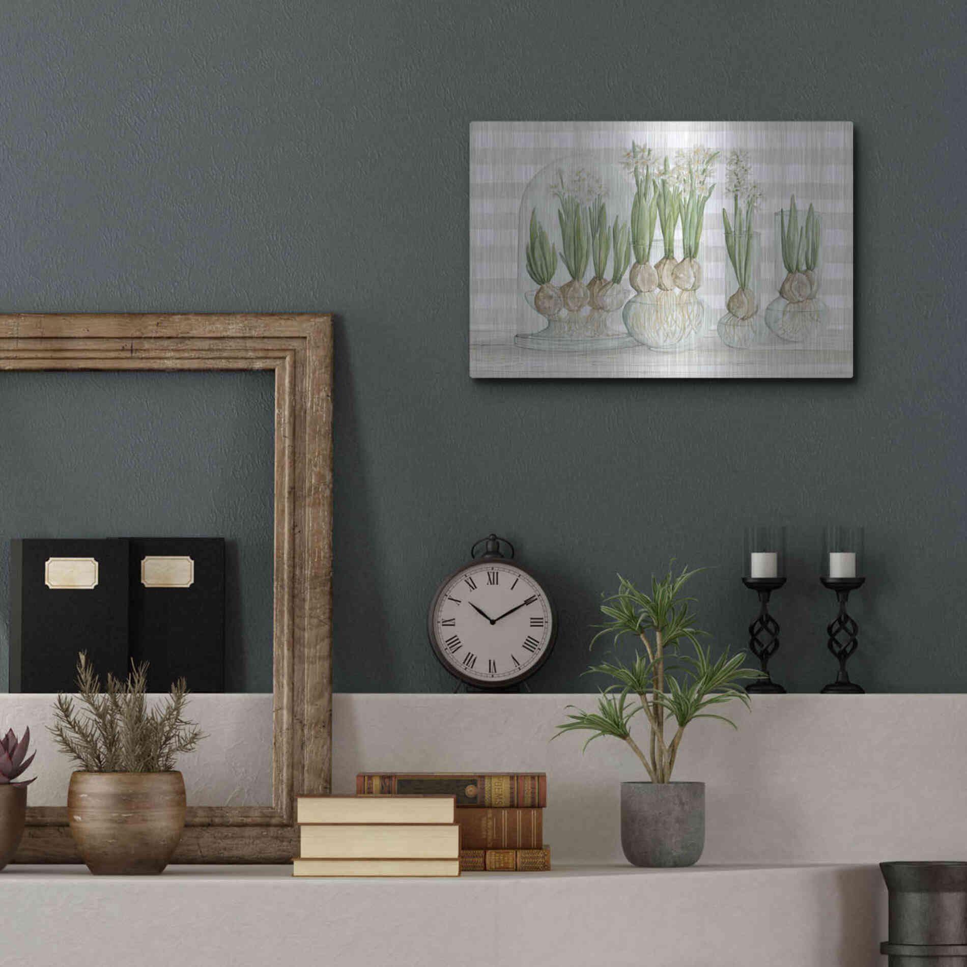 Luxe Metal Art 'Paperwhite Bulbs' by Cindy Jacobs, Metal Wall Art,16x12