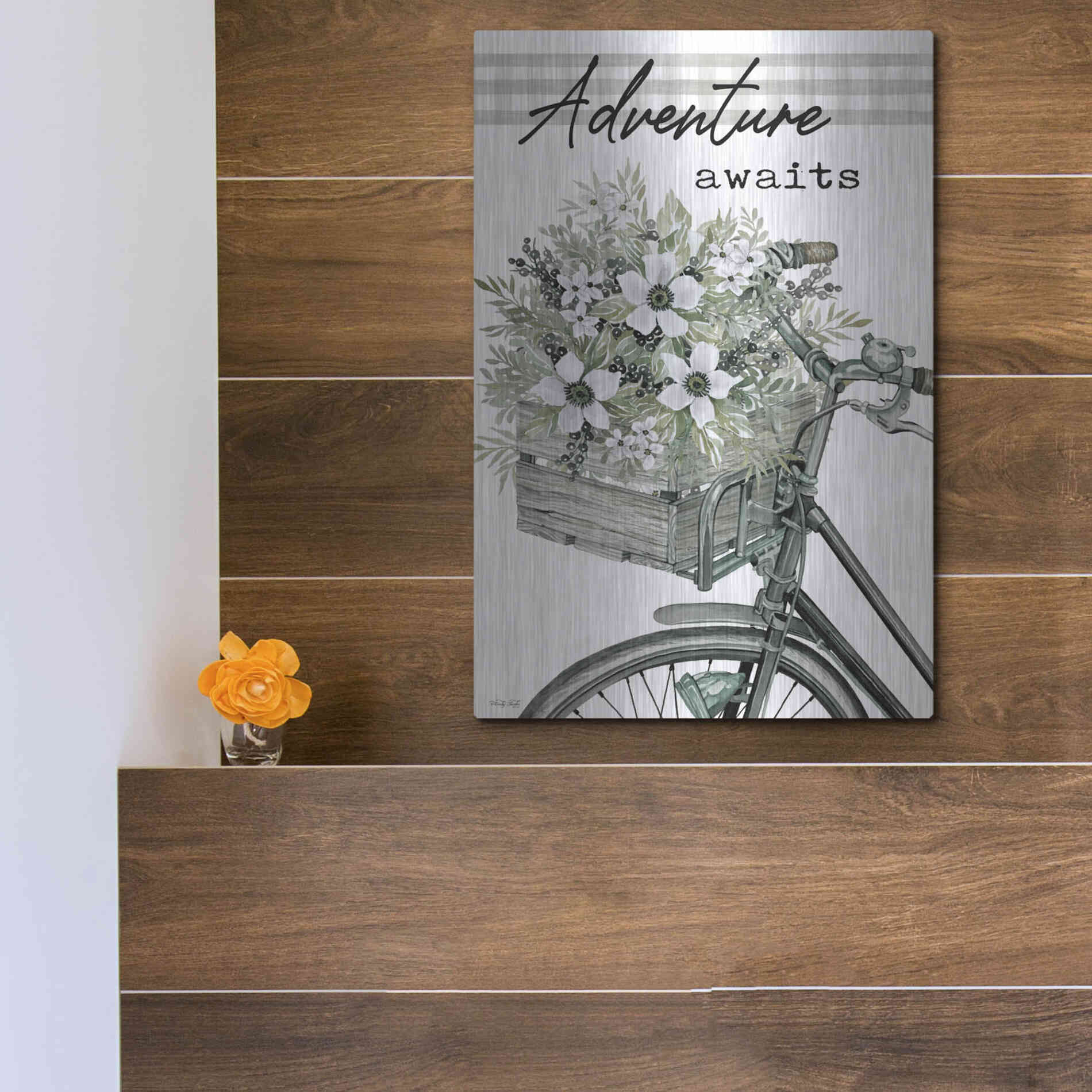 Luxe Metal Art 'Adventure Awaits 2' by Cindy Jacobs, Metal Wall Art,12x16