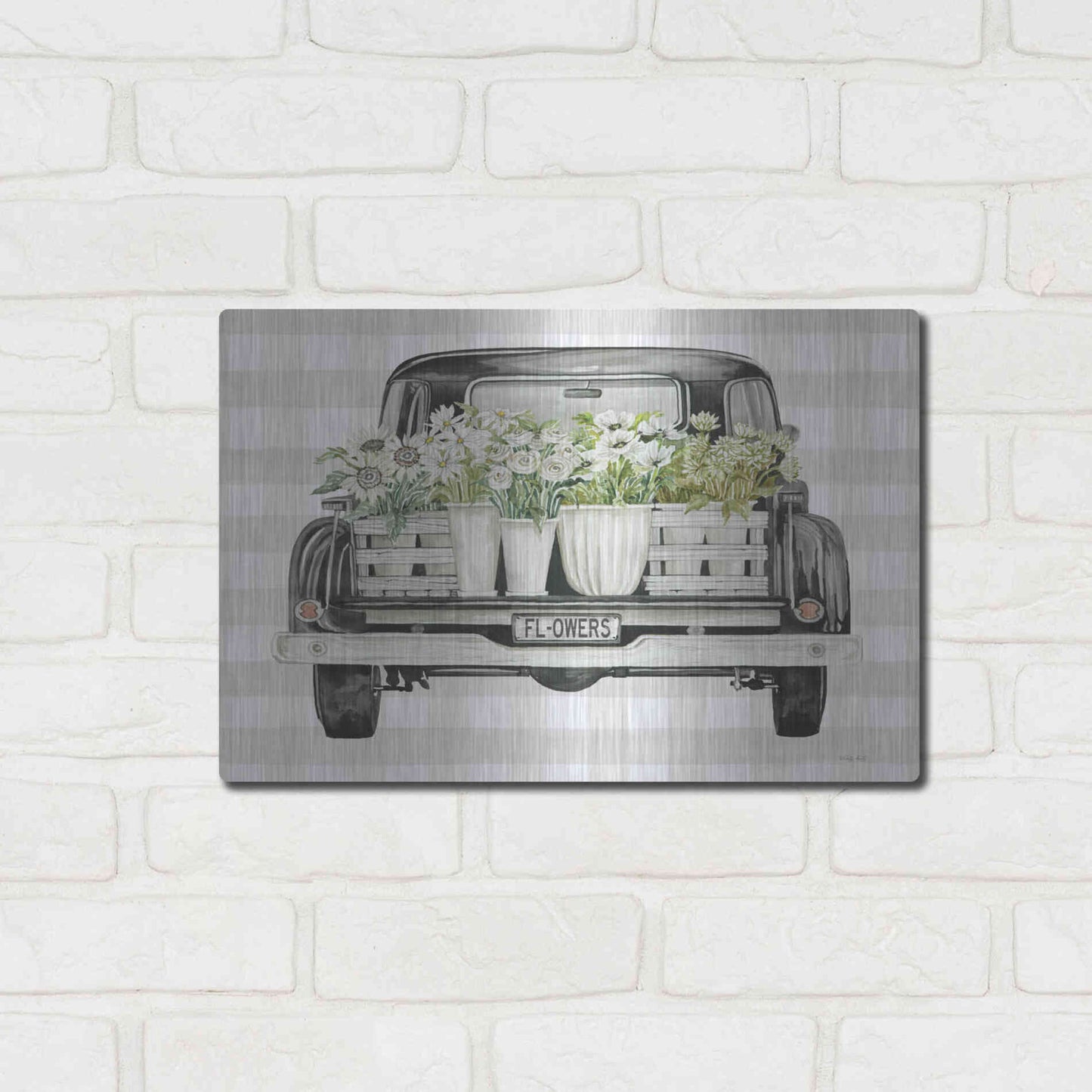 Luxe Metal Art 'Flower Lover's Truck' by Cindy Jacobs, Metal Wall Art,16x12