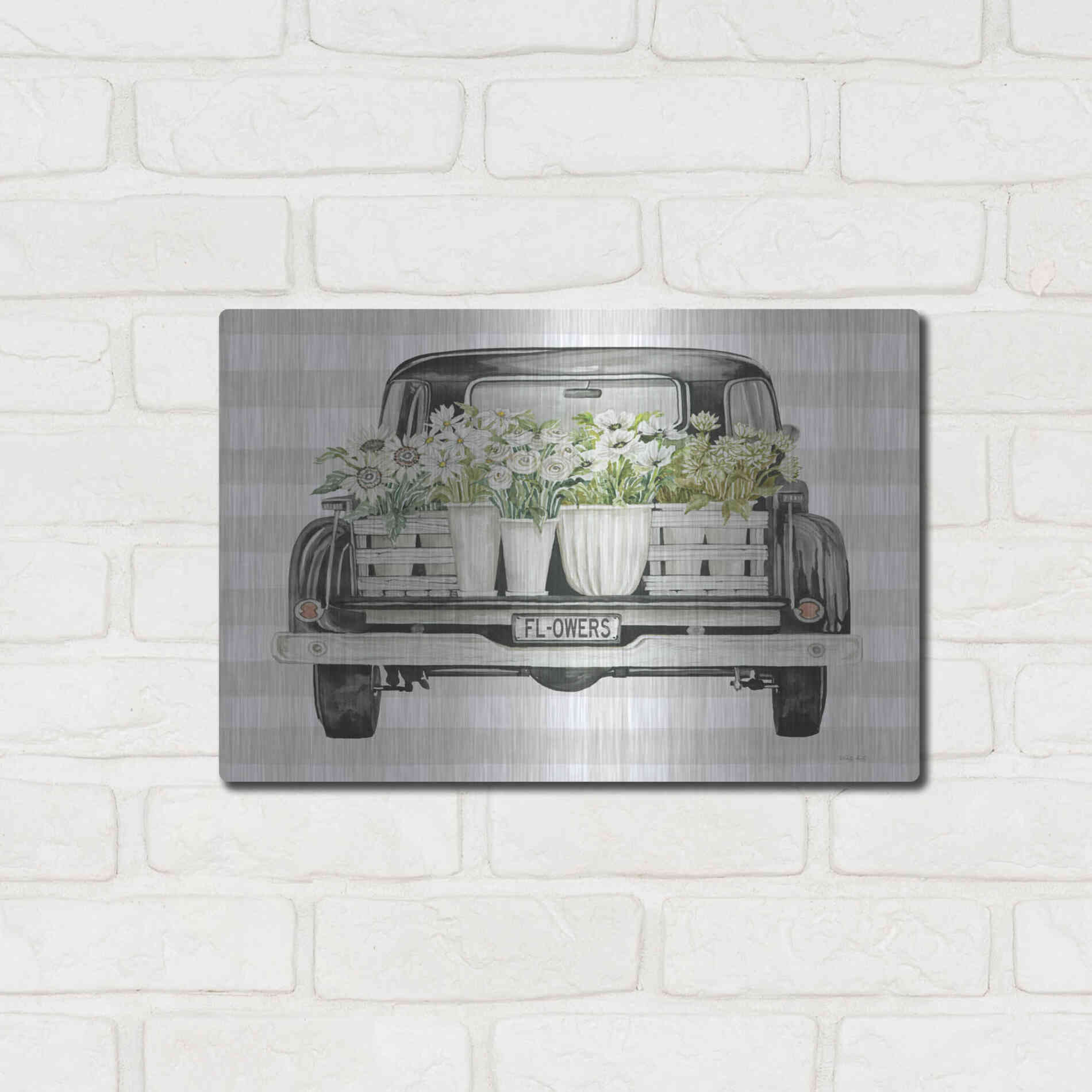 Luxe Metal Art 'Flower Lover's Truck' by Cindy Jacobs, Metal Wall Art,16x12