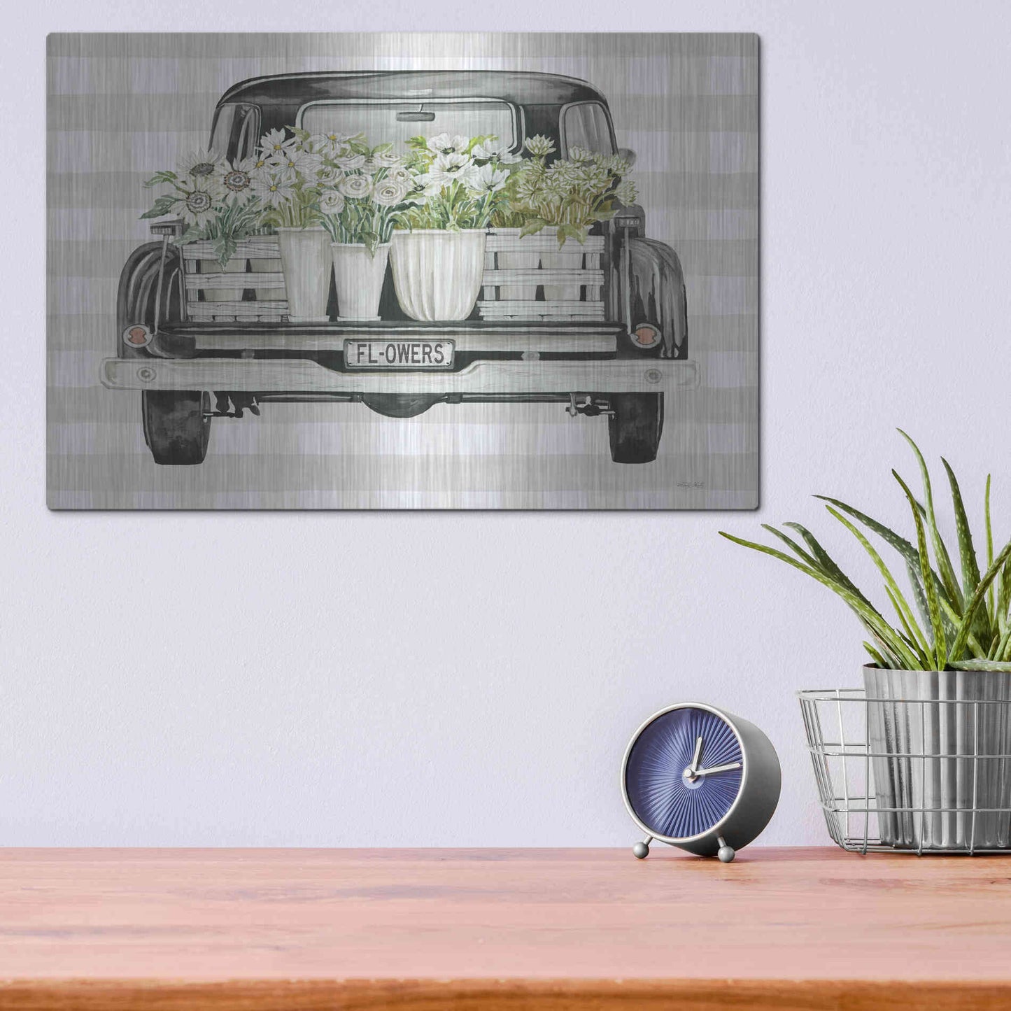 Luxe Metal Art 'Flower Lover's Truck' by Cindy Jacobs, Metal Wall Art,16x12
