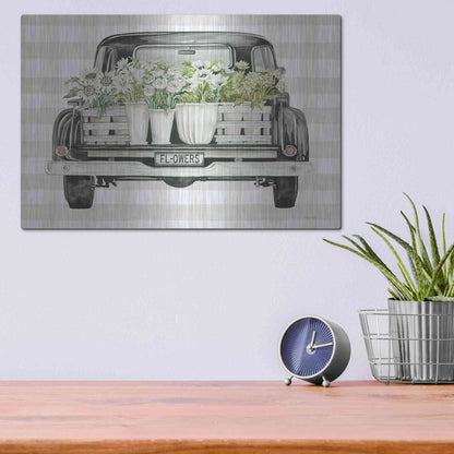 Luxe Metal Art 'Flower Lover's Truck' by Cindy Jacobs, Metal Wall Art,16x12