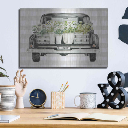Luxe Metal Art 'Flower Lover's Truck' by Cindy Jacobs, Metal Wall Art,16x12