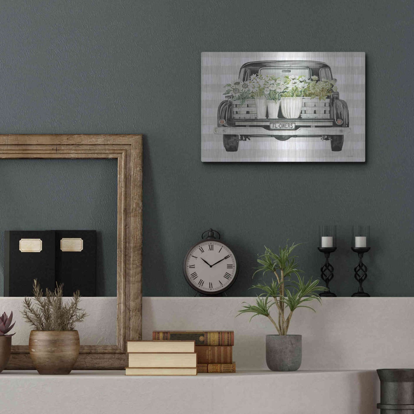 Luxe Metal Art 'Flower Lover's Truck' by Cindy Jacobs, Metal Wall Art,16x12