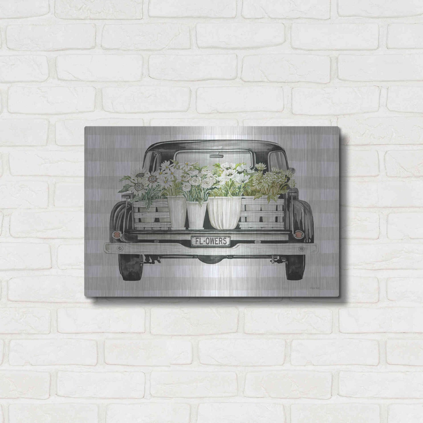 Luxe Metal Art 'Flower Lover's Truck' by Cindy Jacobs, Metal Wall Art,24x16