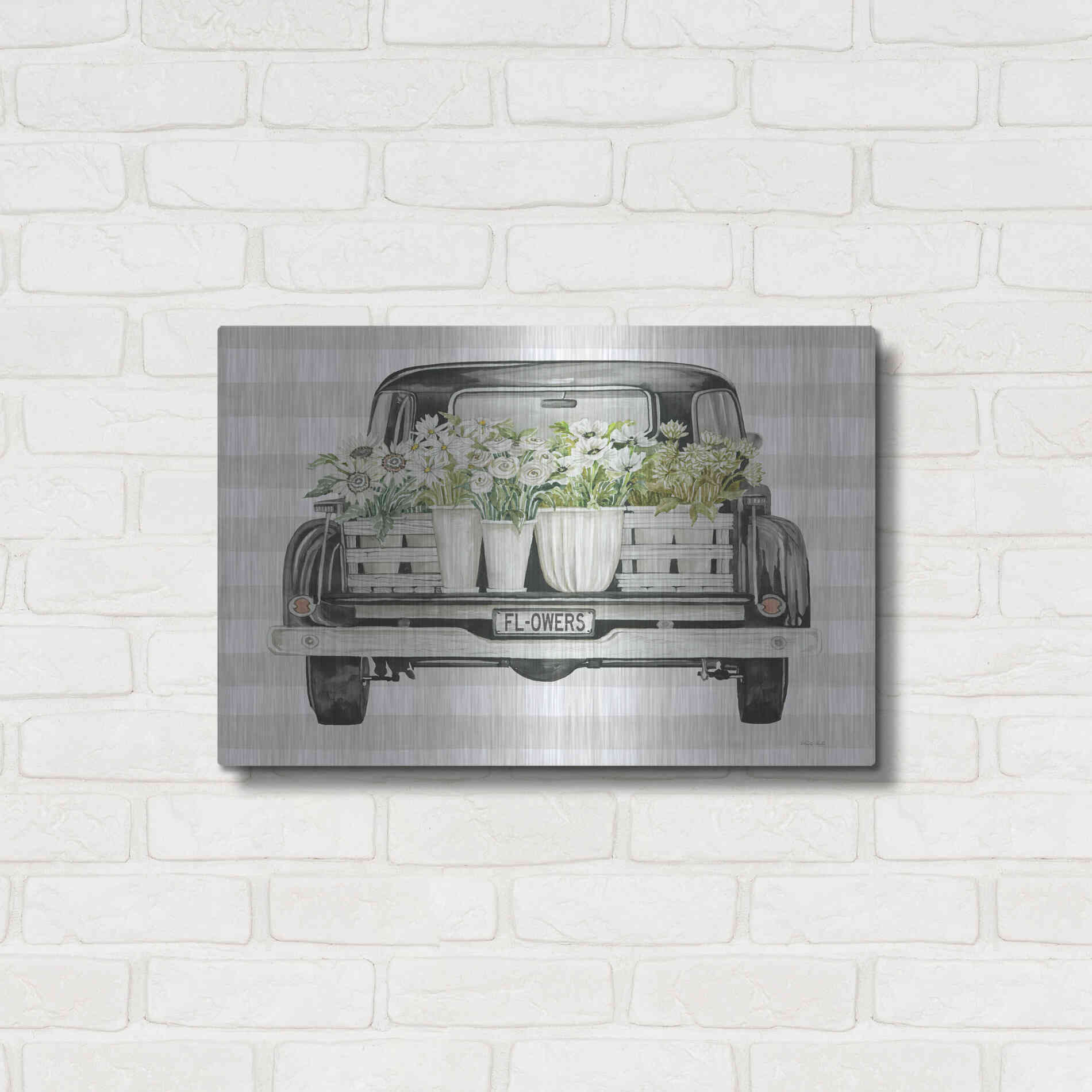 Luxe Metal Art 'Flower Lover's Truck' by Cindy Jacobs, Metal Wall Art,24x16