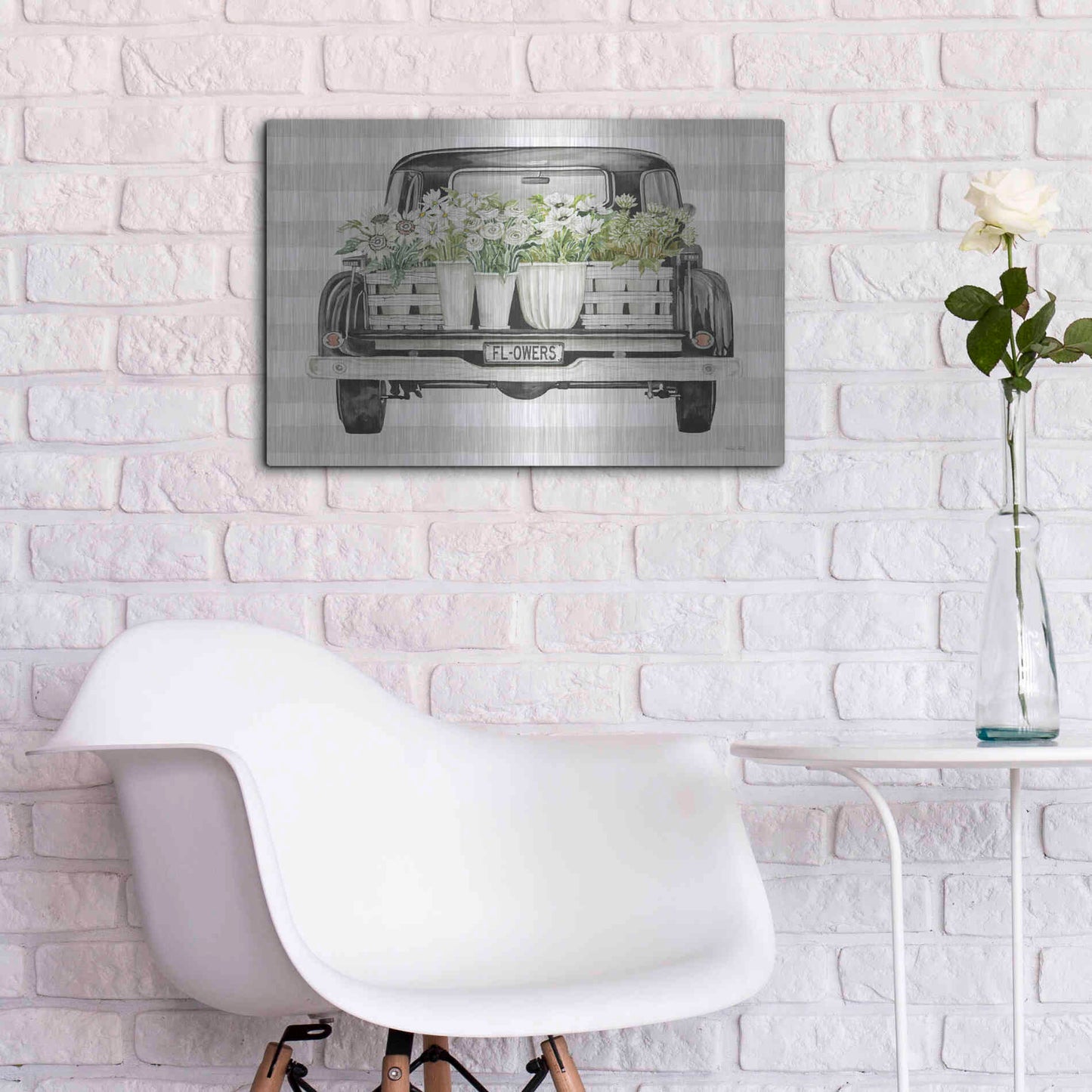 Luxe Metal Art 'Flower Lover's Truck' by Cindy Jacobs, Metal Wall Art,24x16