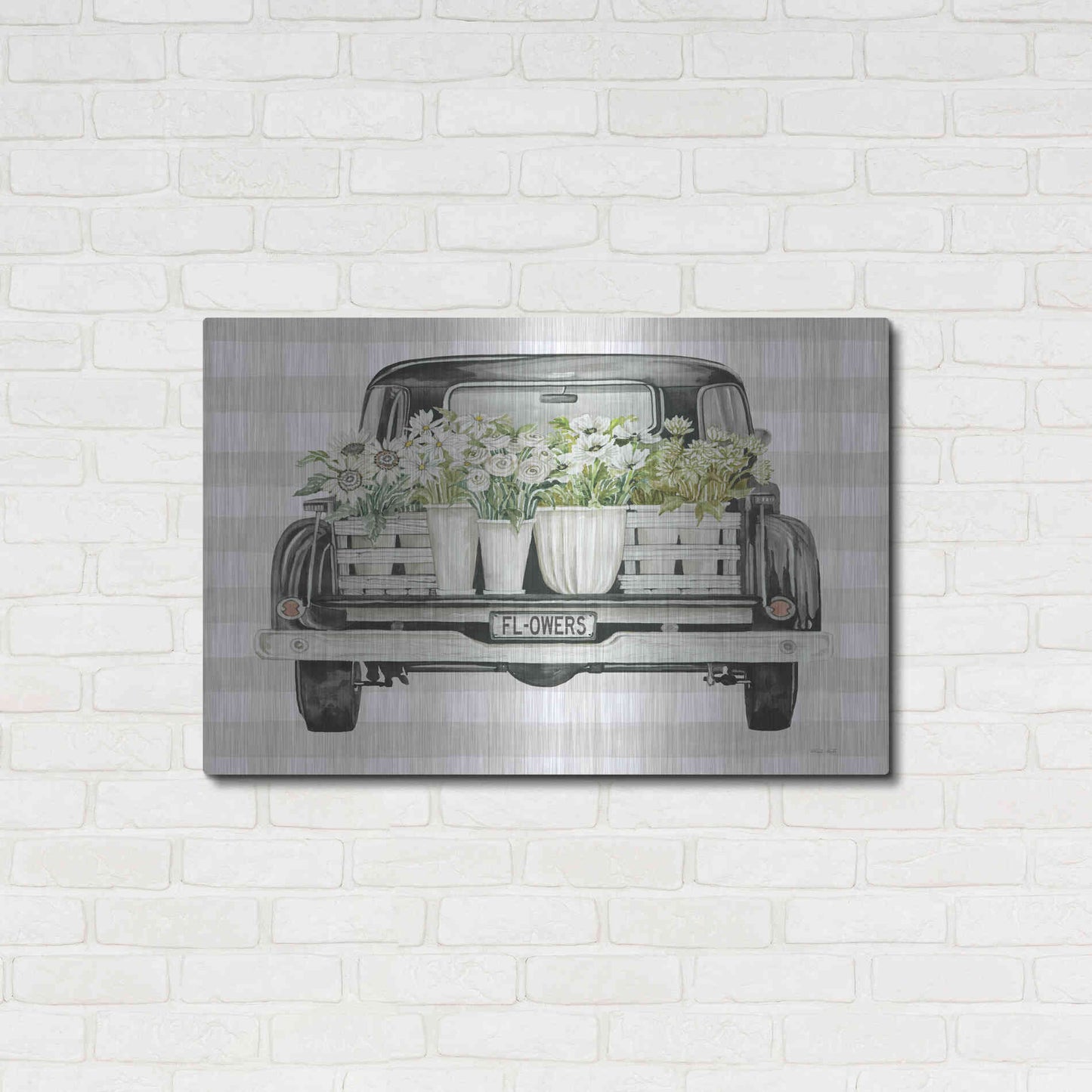 Luxe Metal Art 'Flower Lover's Truck' by Cindy Jacobs, Metal Wall Art,36x24