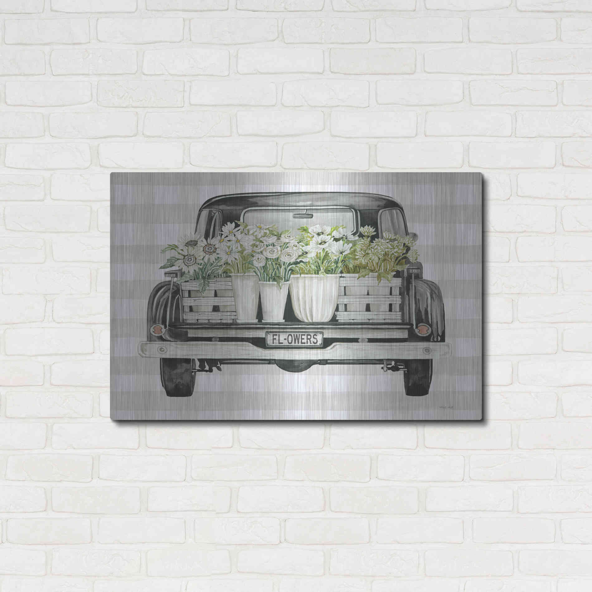 Luxe Metal Art 'Flower Lover's Truck' by Cindy Jacobs, Metal Wall Art,36x24