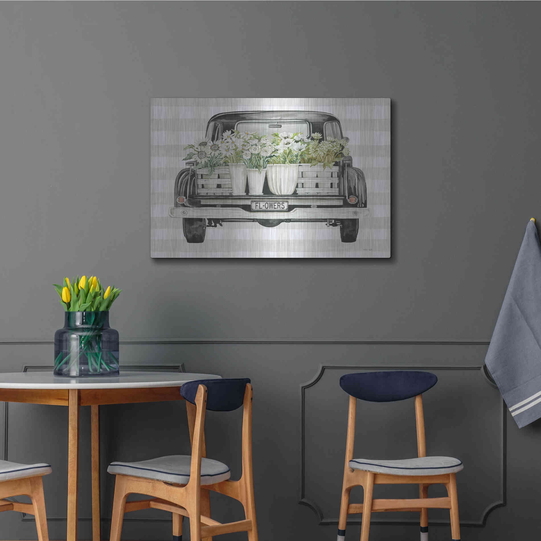 Luxe Metal Art 'Flower Lover's Truck' by Cindy Jacobs, Metal Wall Art,36x24