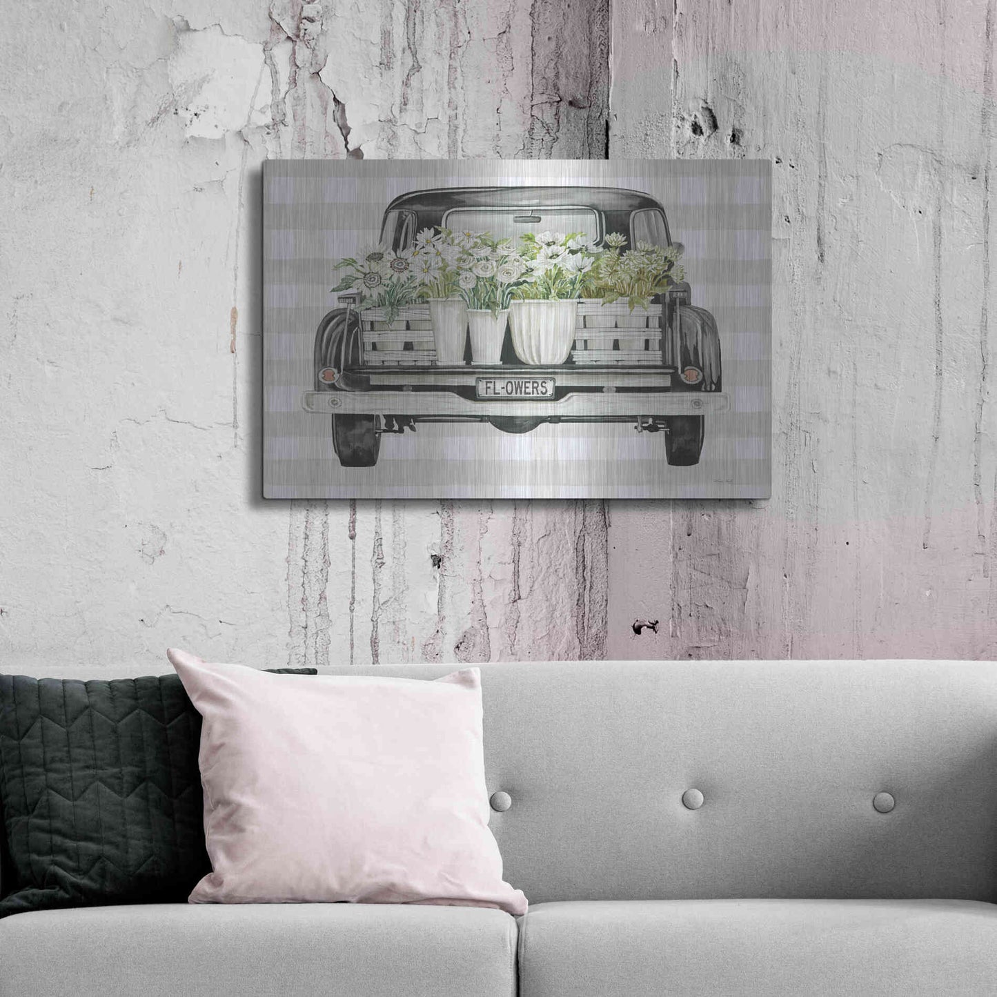 Luxe Metal Art 'Flower Lover's Truck' by Cindy Jacobs, Metal Wall Art,36x24