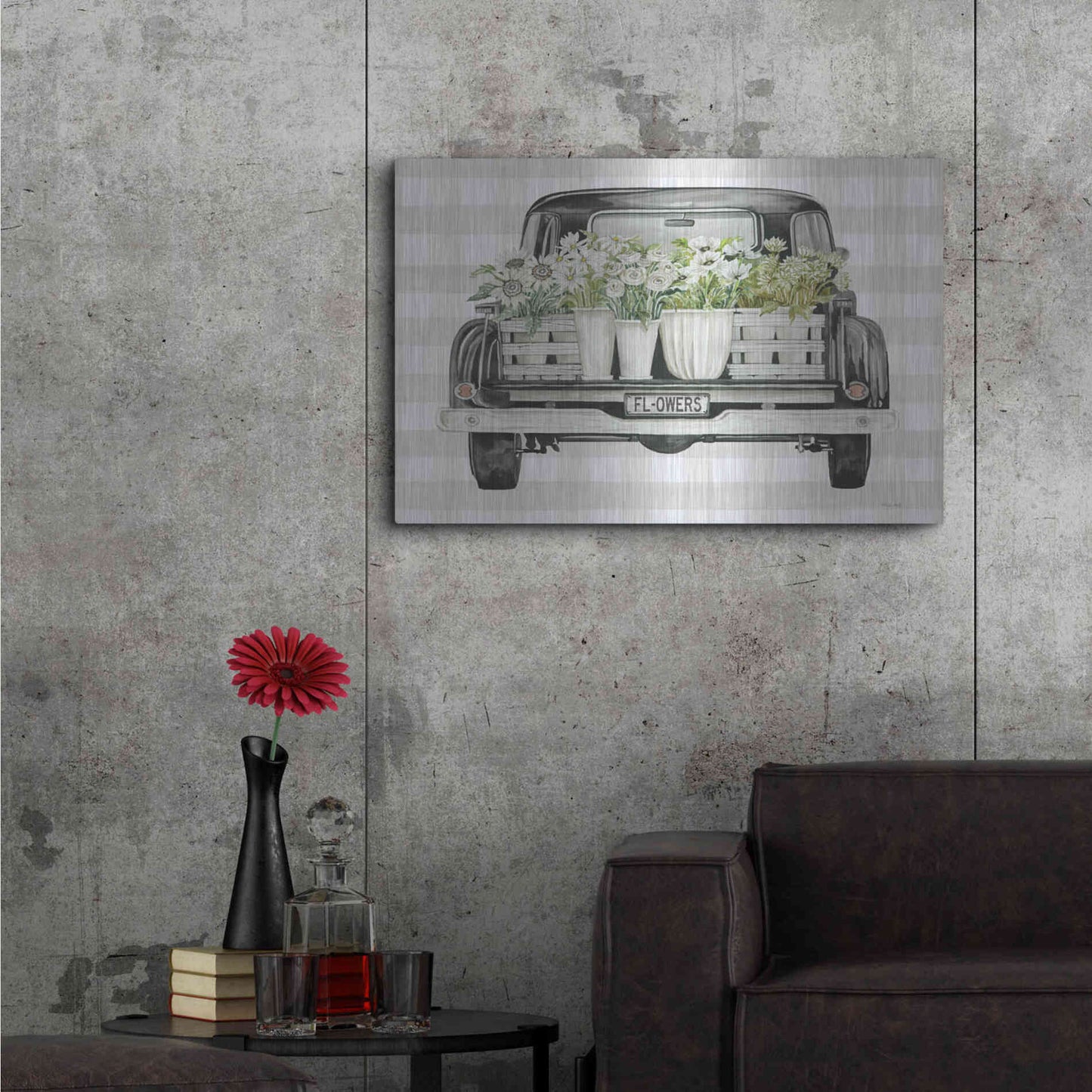 Luxe Metal Art 'Flower Lover's Truck' by Cindy Jacobs, Metal Wall Art,36x24