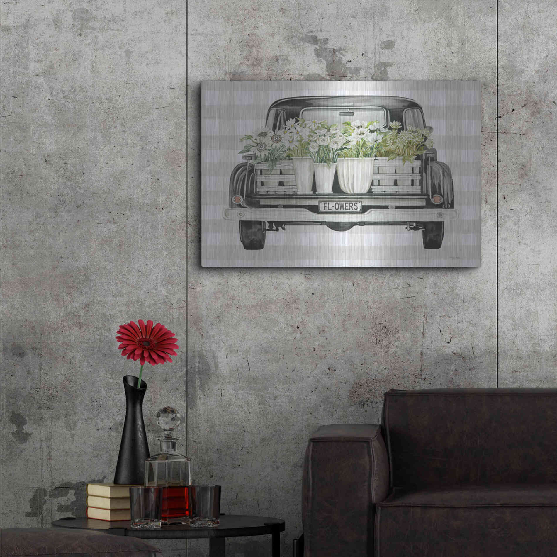 Luxe Metal Art 'Flower Lover's Truck' by Cindy Jacobs, Metal Wall Art,36x24