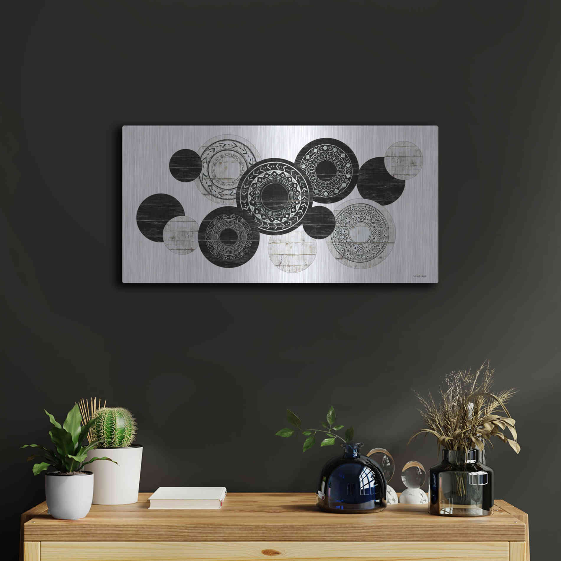 Luxe Metal Art 'Textured Circles' by Cindy Jacobs, Metal Wall Art,24x12