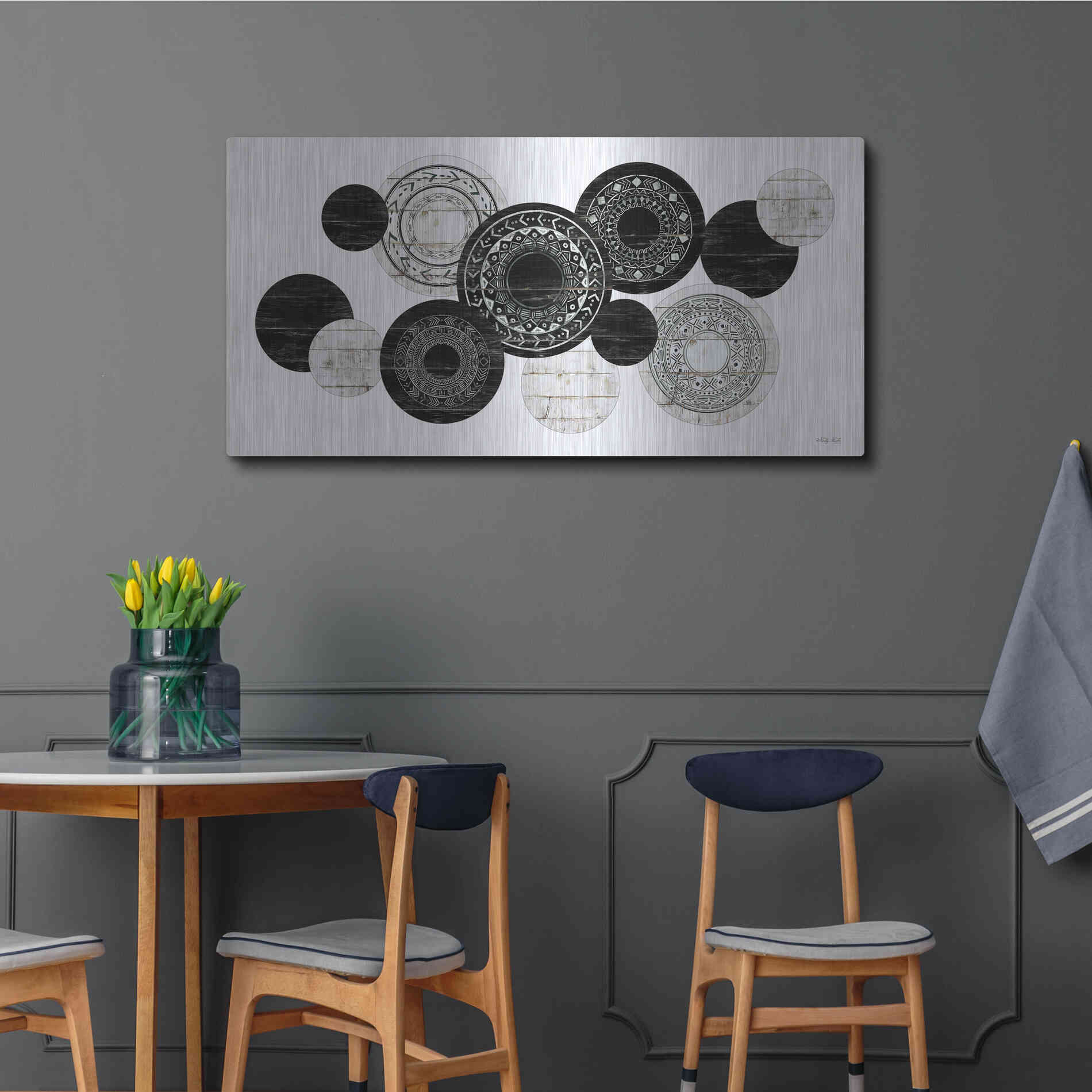 Luxe Metal Art 'Textured Circles' by Cindy Jacobs, Metal Wall Art,48x24