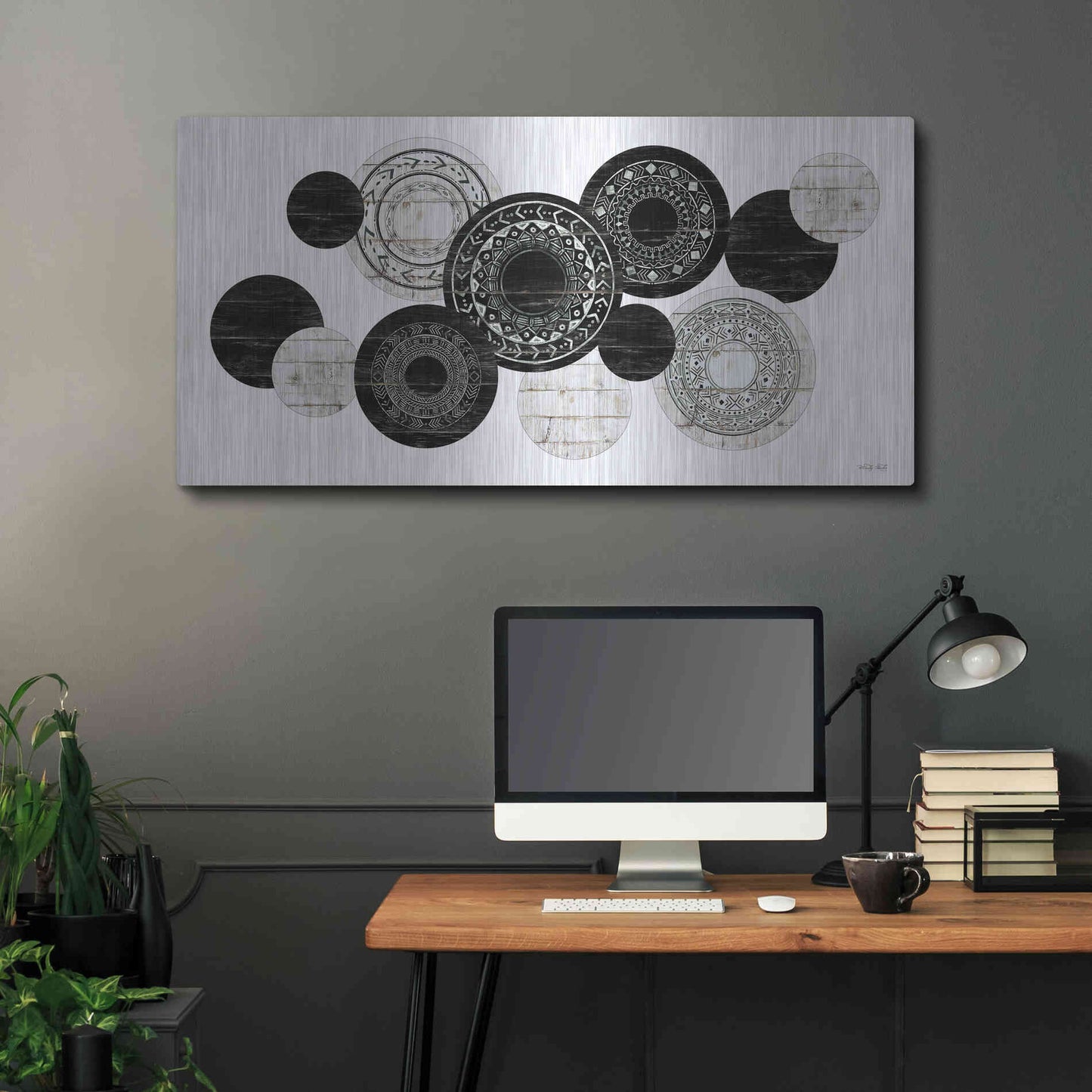 Luxe Metal Art 'Textured Circles' by Cindy Jacobs, Metal Wall Art,48x24