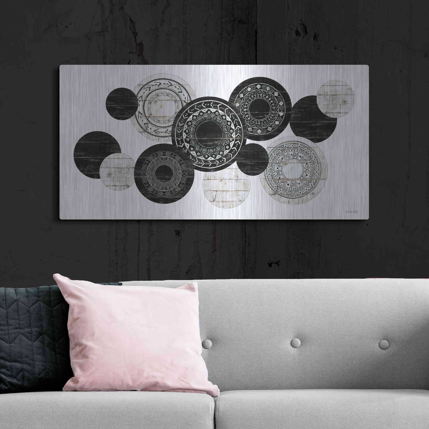 Luxe Metal Art 'Textured Circles' by Cindy Jacobs, Metal Wall Art,48x24
