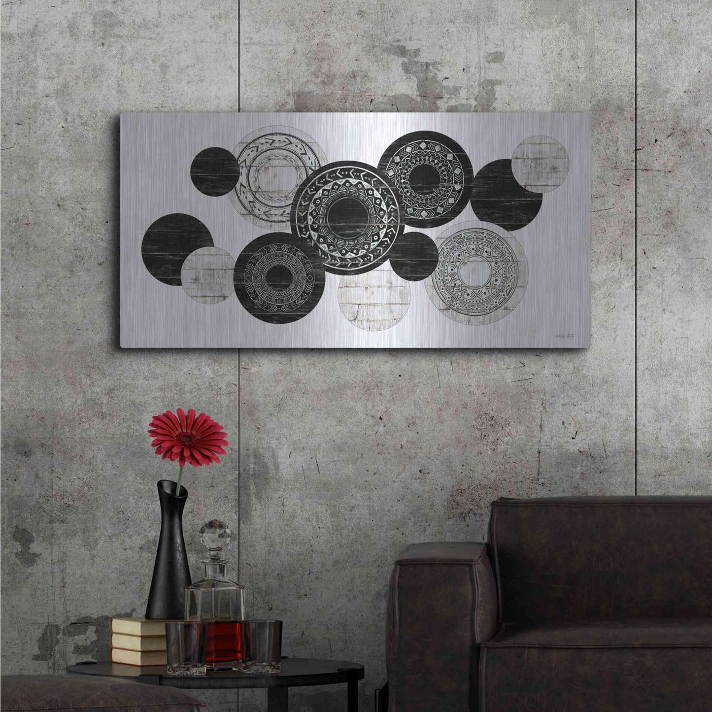 Luxe Metal Art 'Textured Circles' by Cindy Jacobs, Metal Wall Art,48x24