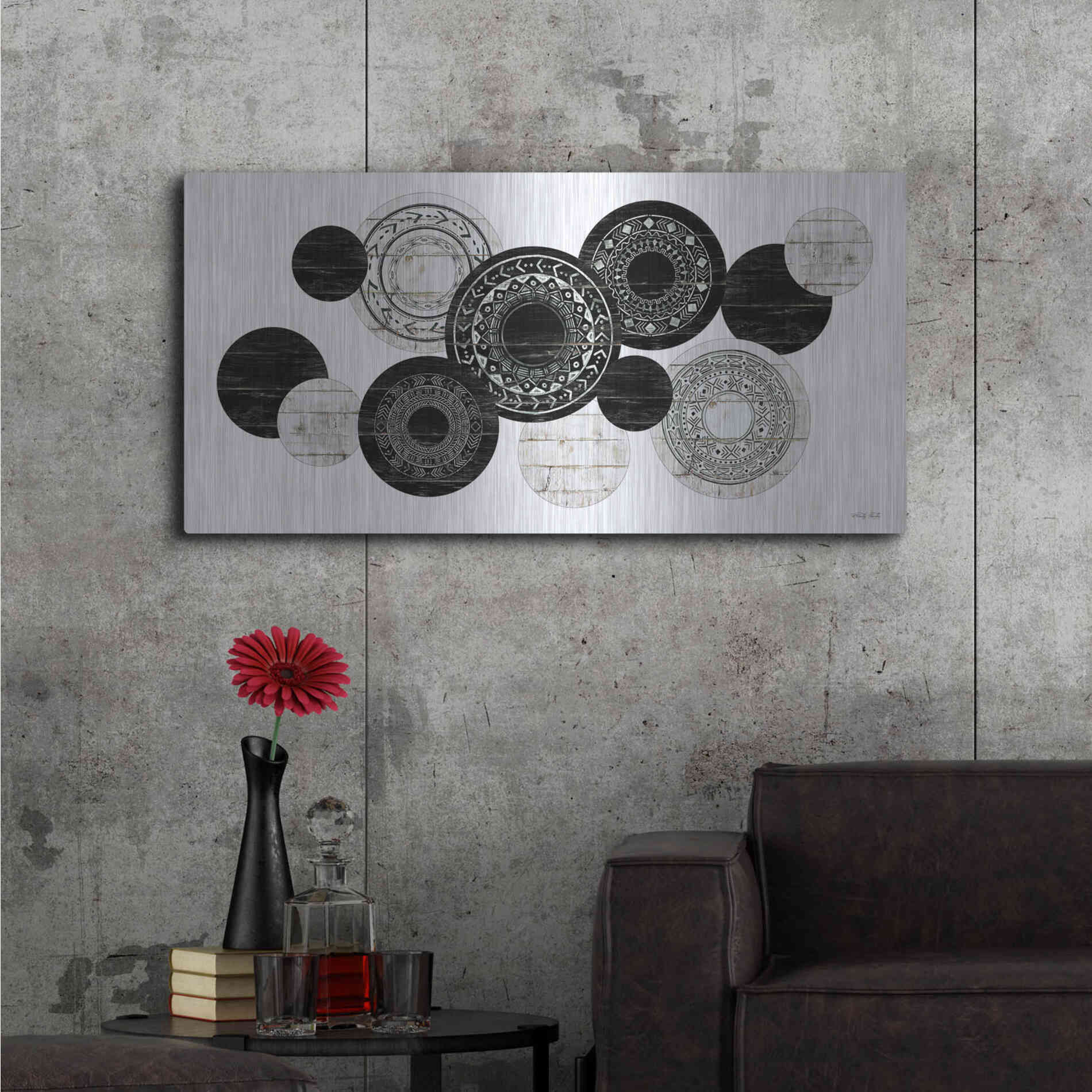 Luxe Metal Art 'Textured Circles' by Cindy Jacobs, Metal Wall Art,48x24