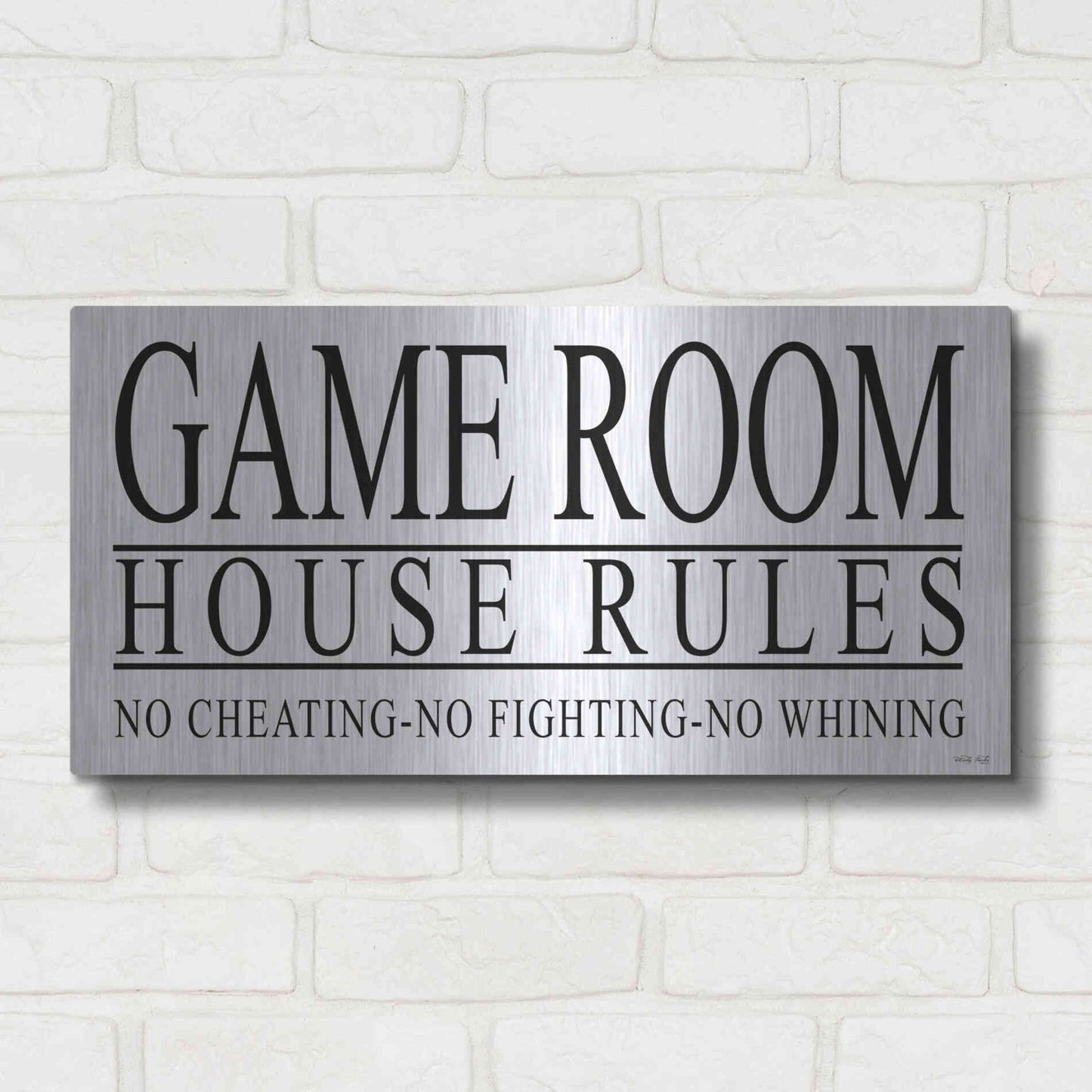 Luxe Metal Art 'Game Room House Rules I' by Cindy Jacobs, Metal Wall Art,24x12