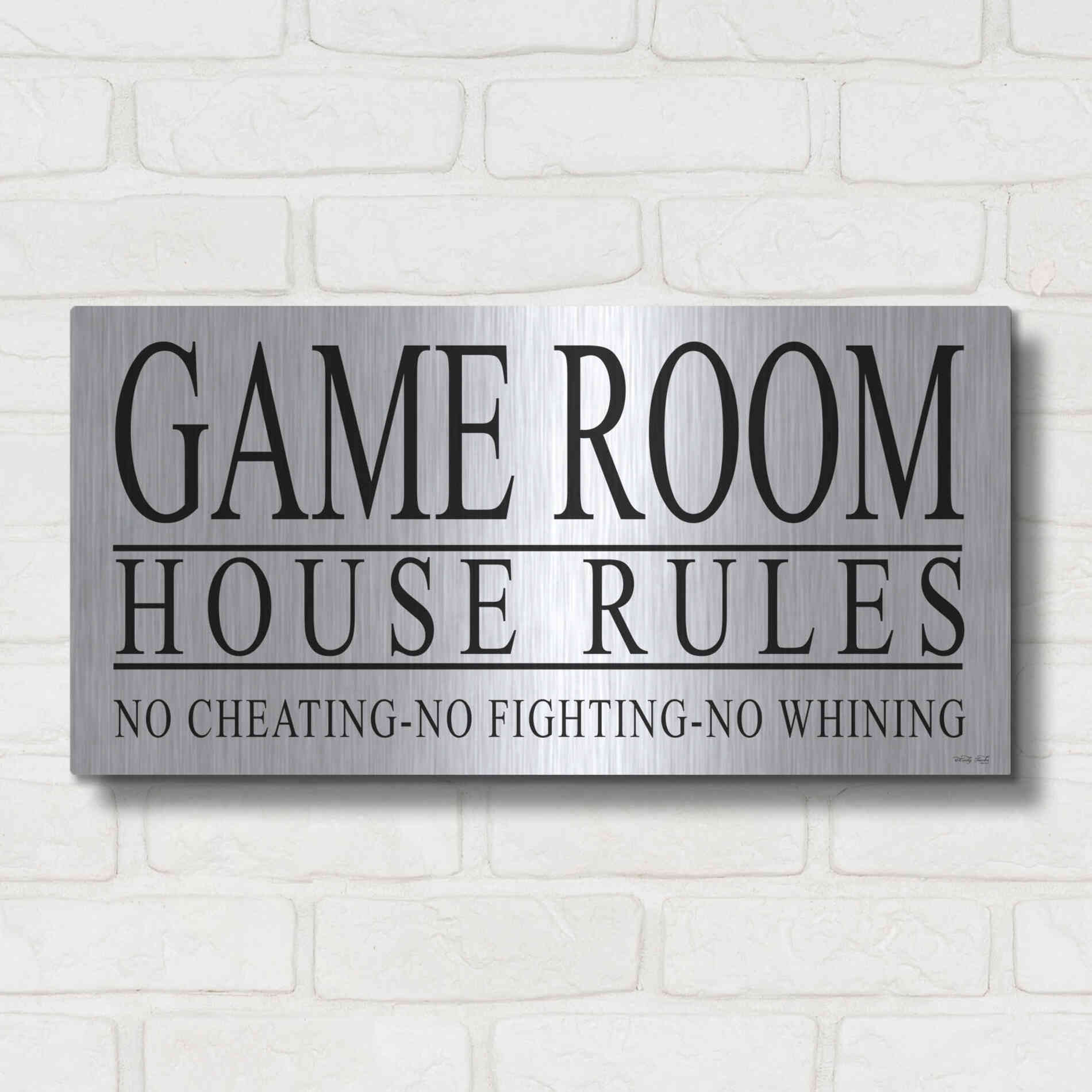 Luxe Metal Art 'Game Room House Rules I' by Cindy Jacobs, Metal Wall Art,24x12