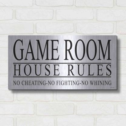 Luxe Metal Art 'Game Room House Rules I' by Cindy Jacobs, Metal Wall Art,24x12