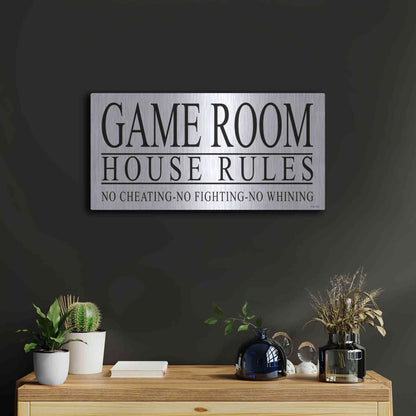 Luxe Metal Art 'Game Room House Rules I' by Cindy Jacobs, Metal Wall Art,24x12