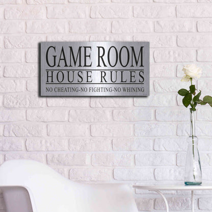 Luxe Metal Art 'Game Room House Rules I' by Cindy Jacobs, Metal Wall Art,24x12