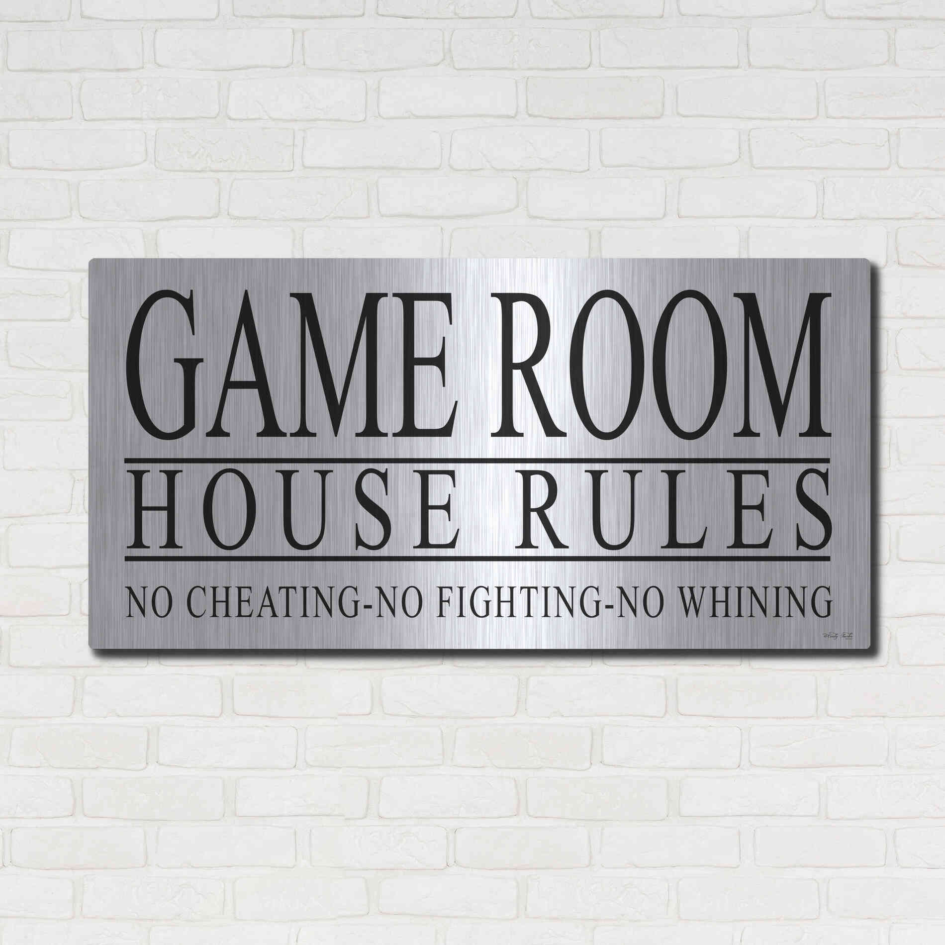 Luxe Metal Art 'Game Room House Rules I' by Cindy Jacobs, Metal Wall Art,48x24