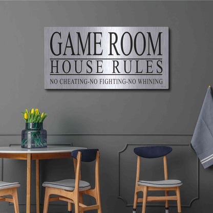 Luxe Metal Art 'Game Room House Rules I' by Cindy Jacobs, Metal Wall Art,48x24