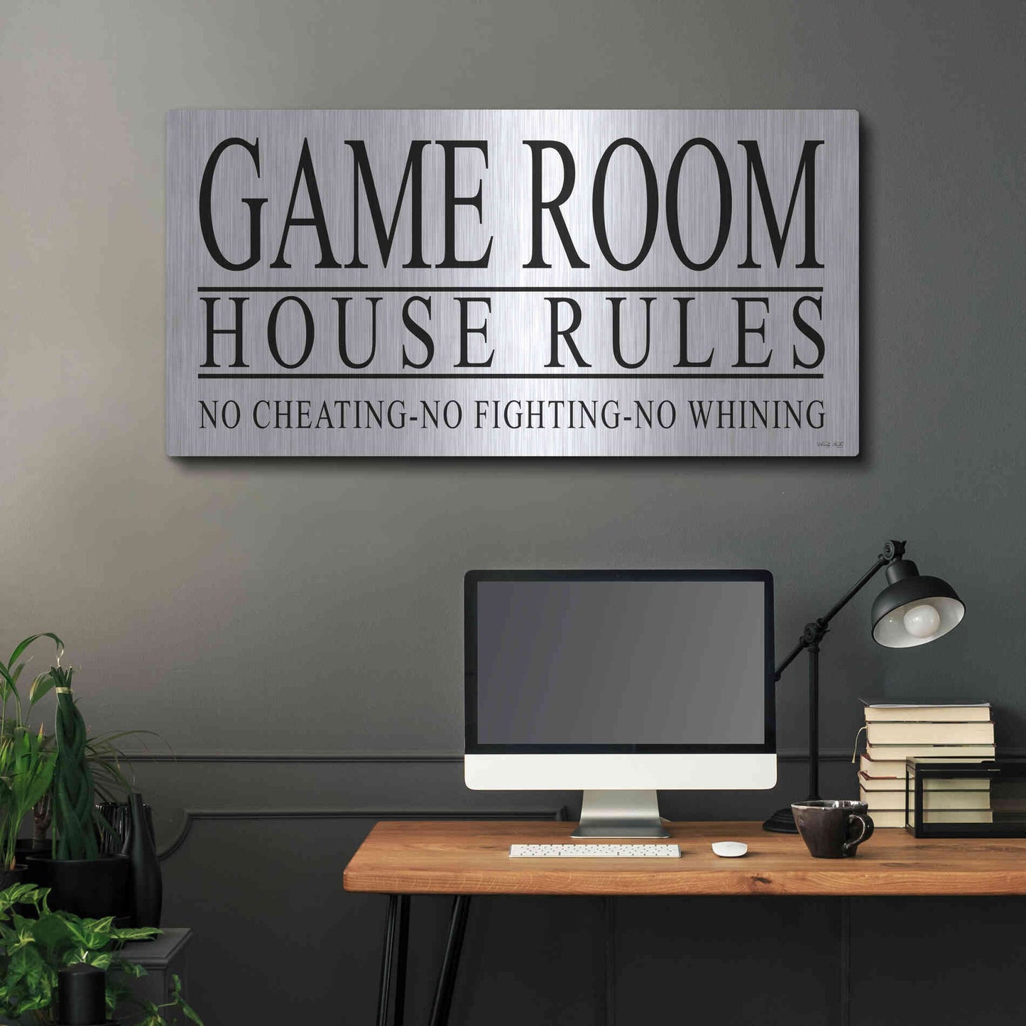 Luxe Metal Art 'Game Room House Rules I' by Cindy Jacobs, Metal Wall Art,48x24