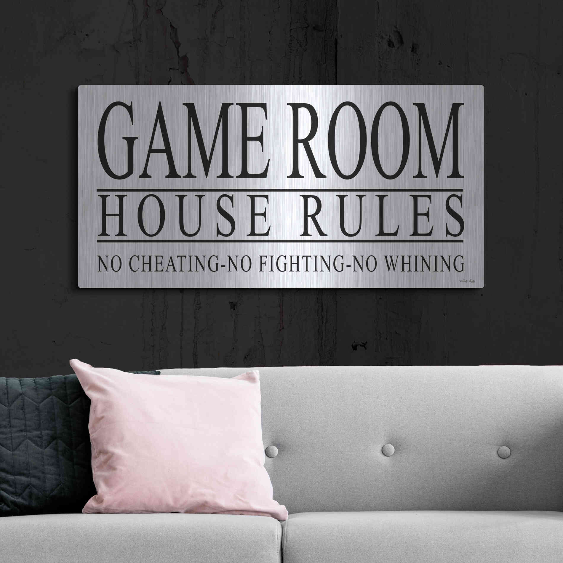 Luxe Metal Art 'Game Room House Rules I' by Cindy Jacobs, Metal Wall Art,48x24