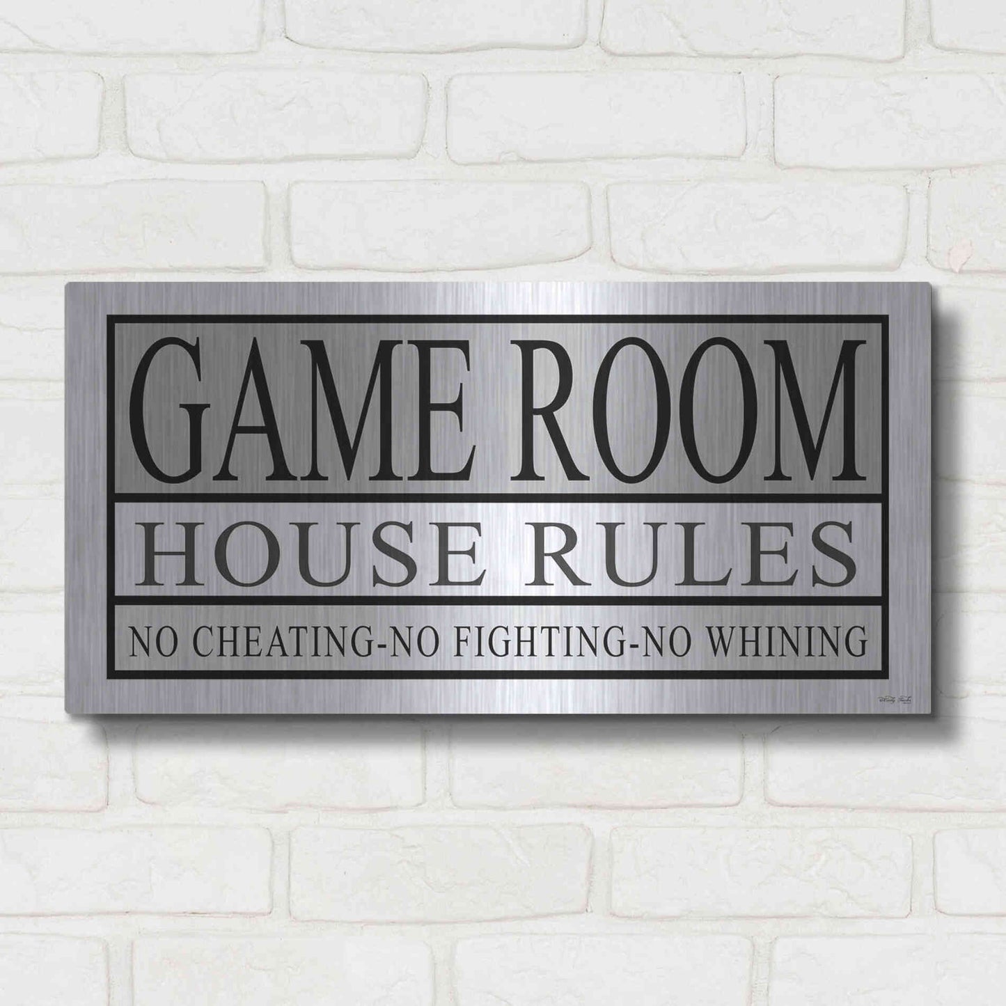 Luxe Metal Art 'Game Room House Rules II' by Cindy Jacobs, Metal Wall Art,24x12