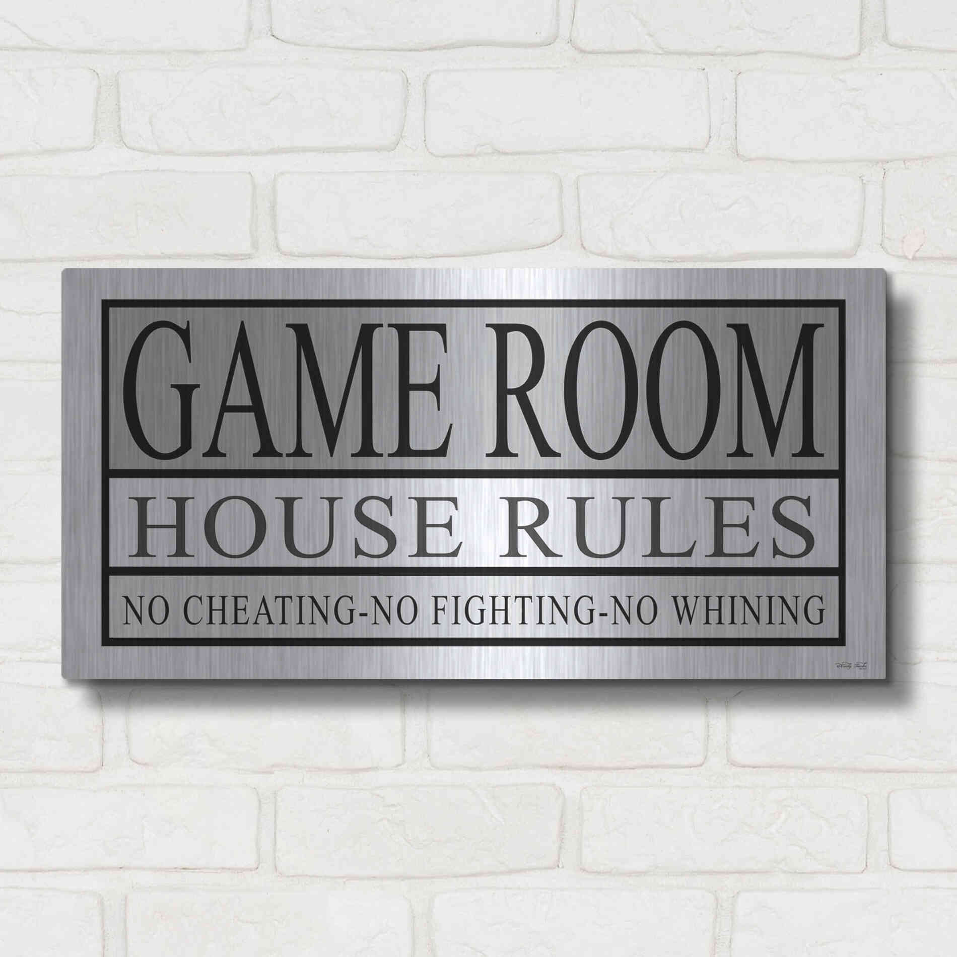 Luxe Metal Art 'Game Room House Rules II' by Cindy Jacobs, Metal Wall Art,24x12