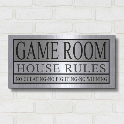 Luxe Metal Art 'Game Room House Rules II' by Cindy Jacobs, Metal Wall Art,24x12
