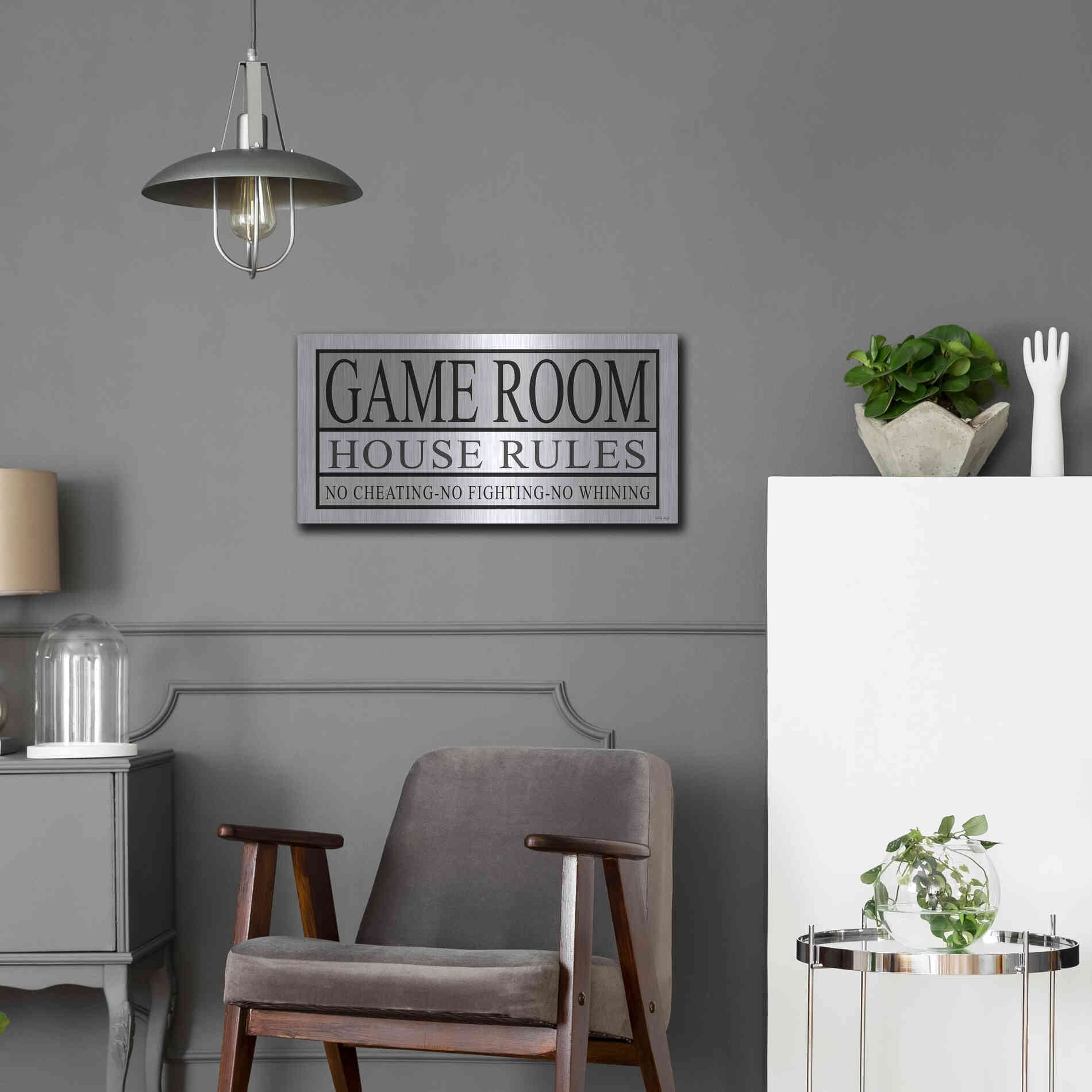 Luxe Metal Art 'Game Room House Rules II' by Cindy Jacobs, Metal Wall Art,24x12