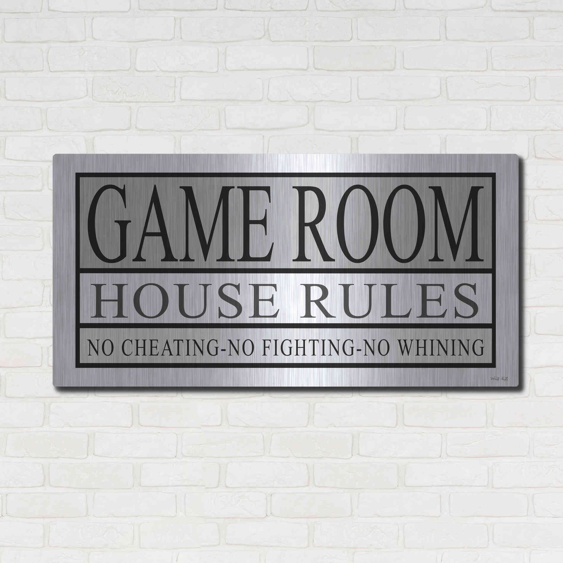 Luxe Metal Art 'Game Room House Rules II' by Cindy Jacobs, Metal Wall Art,48x24