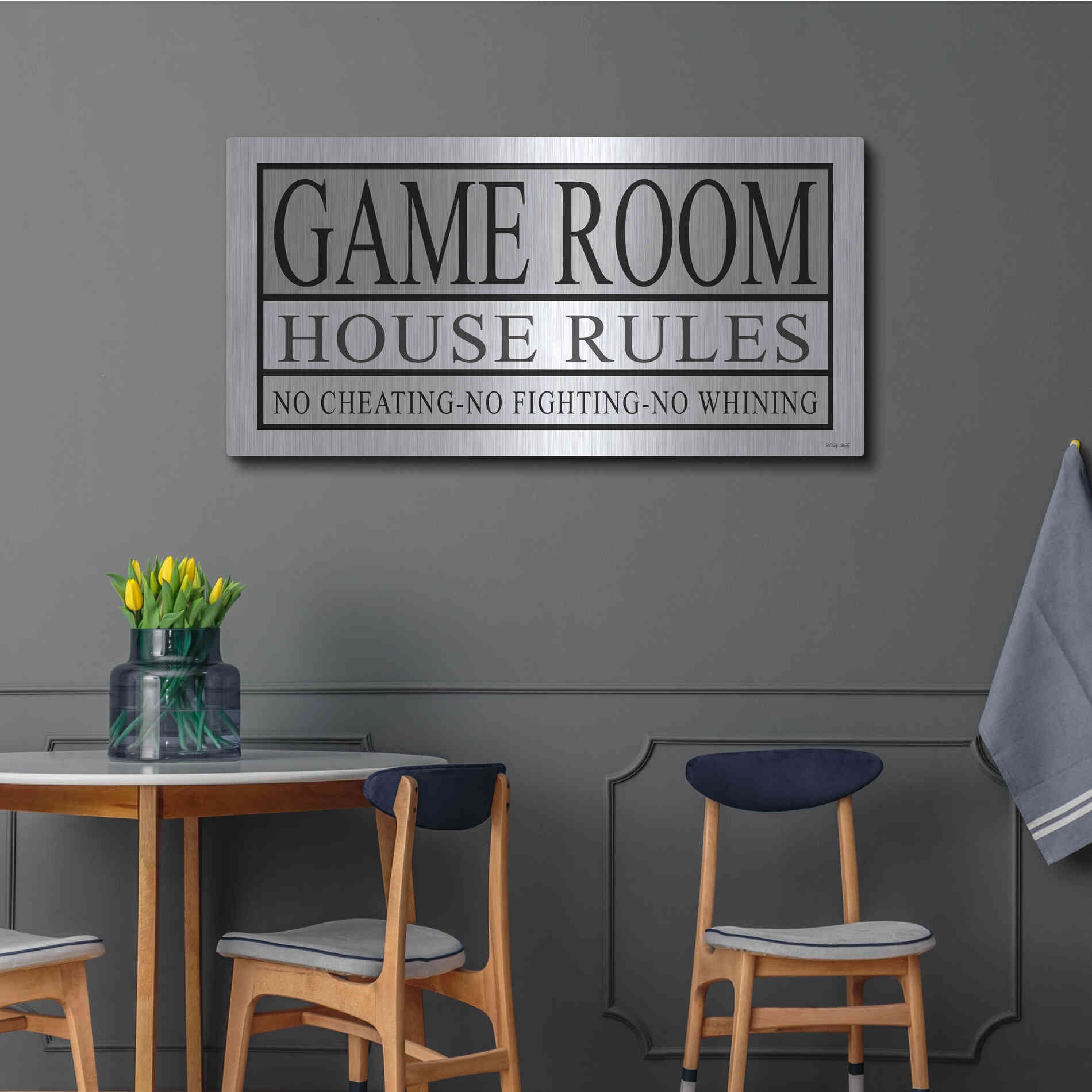 Luxe Metal Art 'Game Room House Rules II' by Cindy Jacobs, Metal Wall Art,48x24