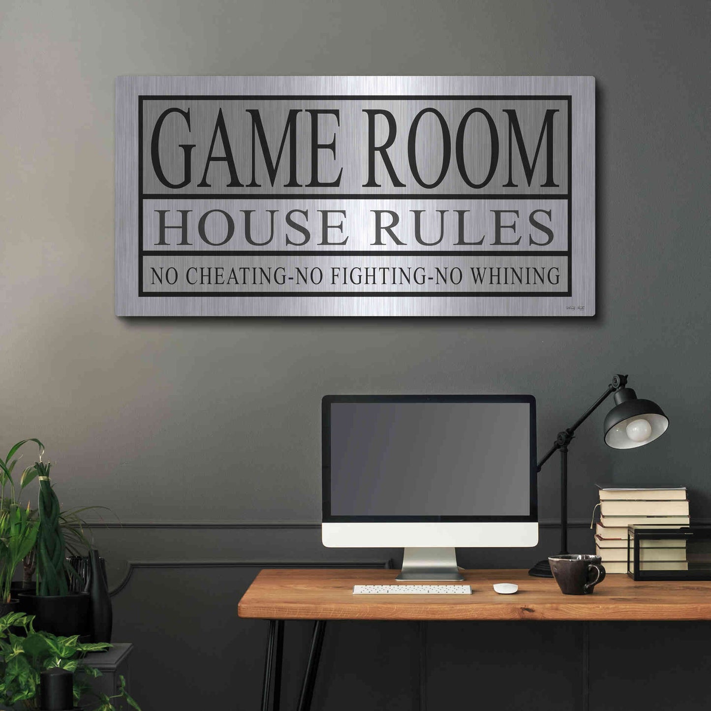 Luxe Metal Art 'Game Room House Rules II' by Cindy Jacobs, Metal Wall Art,48x24