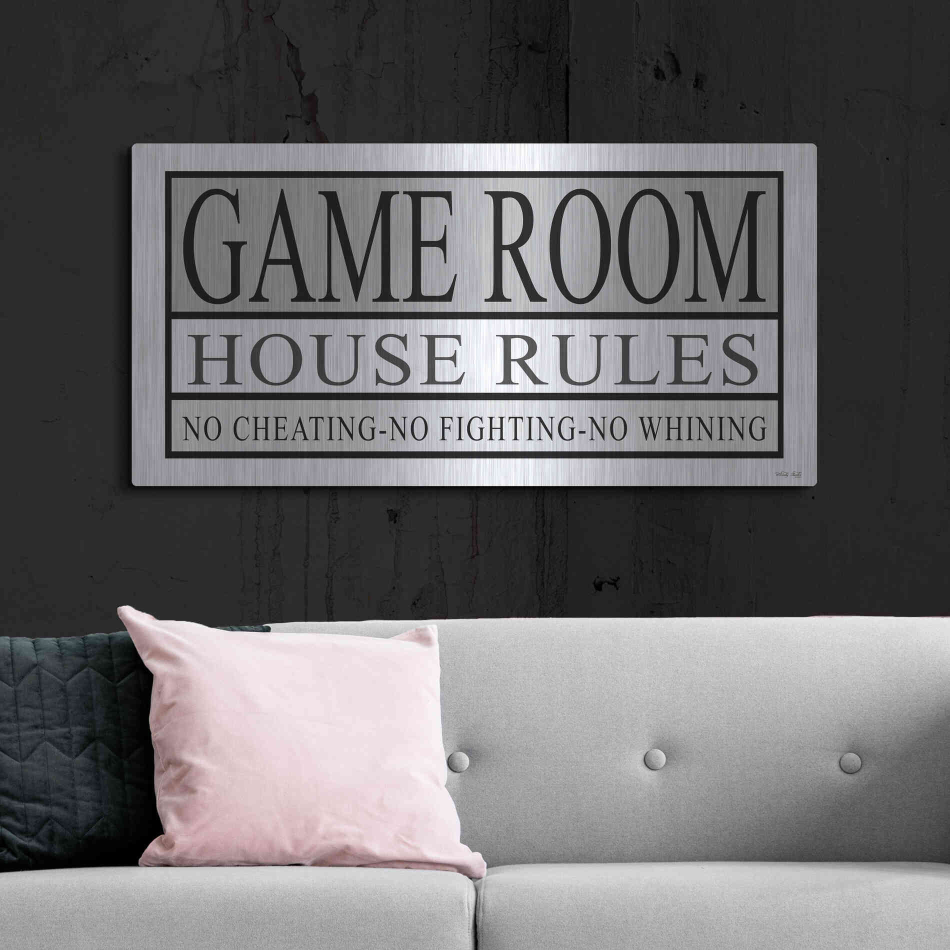 Luxe Metal Art 'Game Room House Rules II' by Cindy Jacobs, Metal Wall Art,48x24