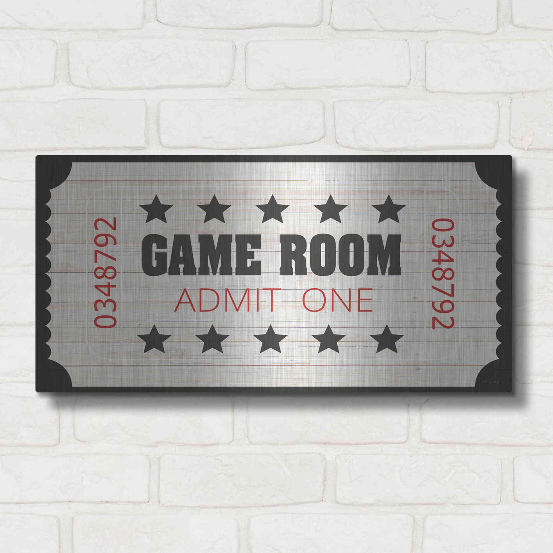 Luxe Metal Art 'Game Room Ticket' by Cindy Jacobs, Metal Wall Art,24x12