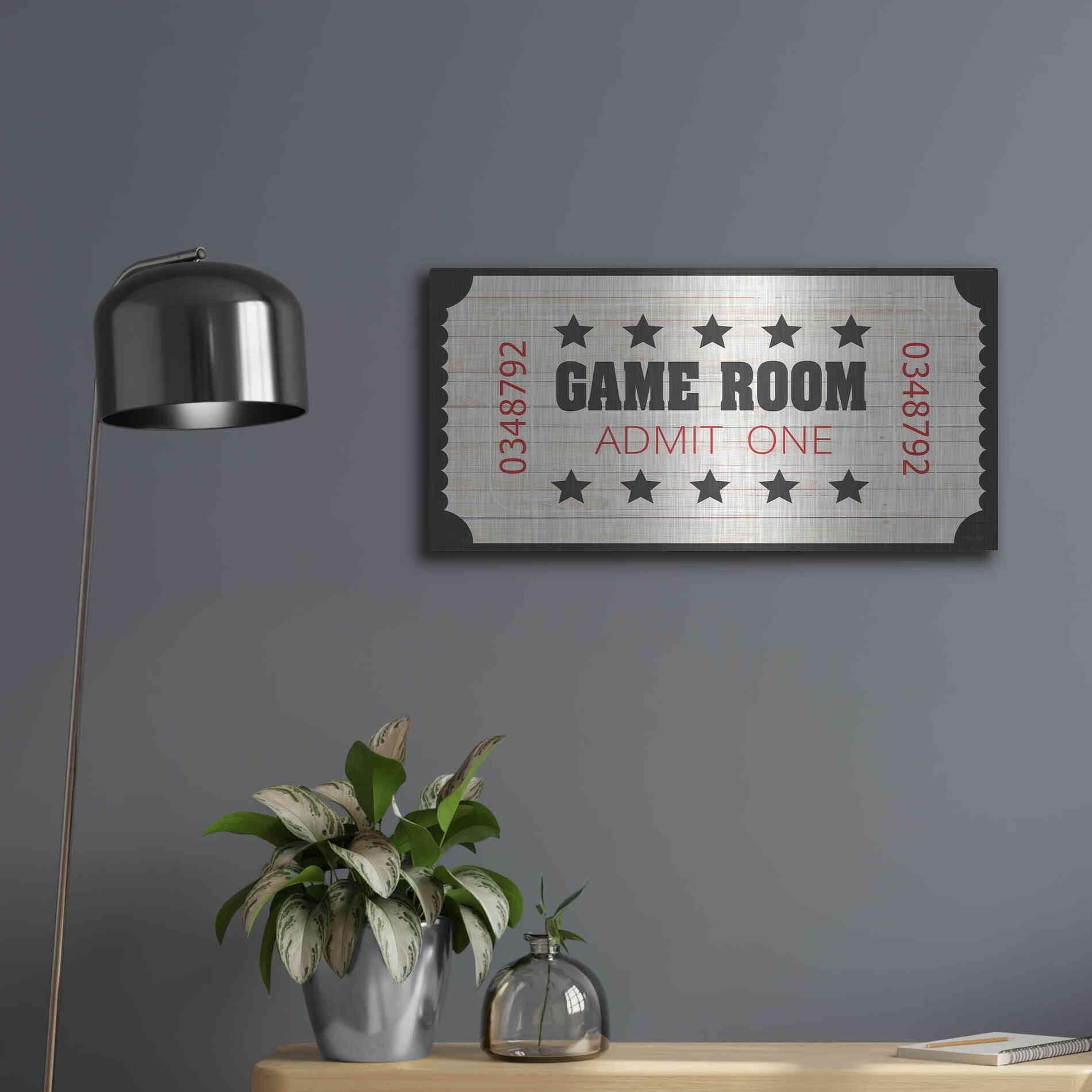 Luxe Metal Art 'Game Room Ticket' by Cindy Jacobs, Metal Wall Art,24x12