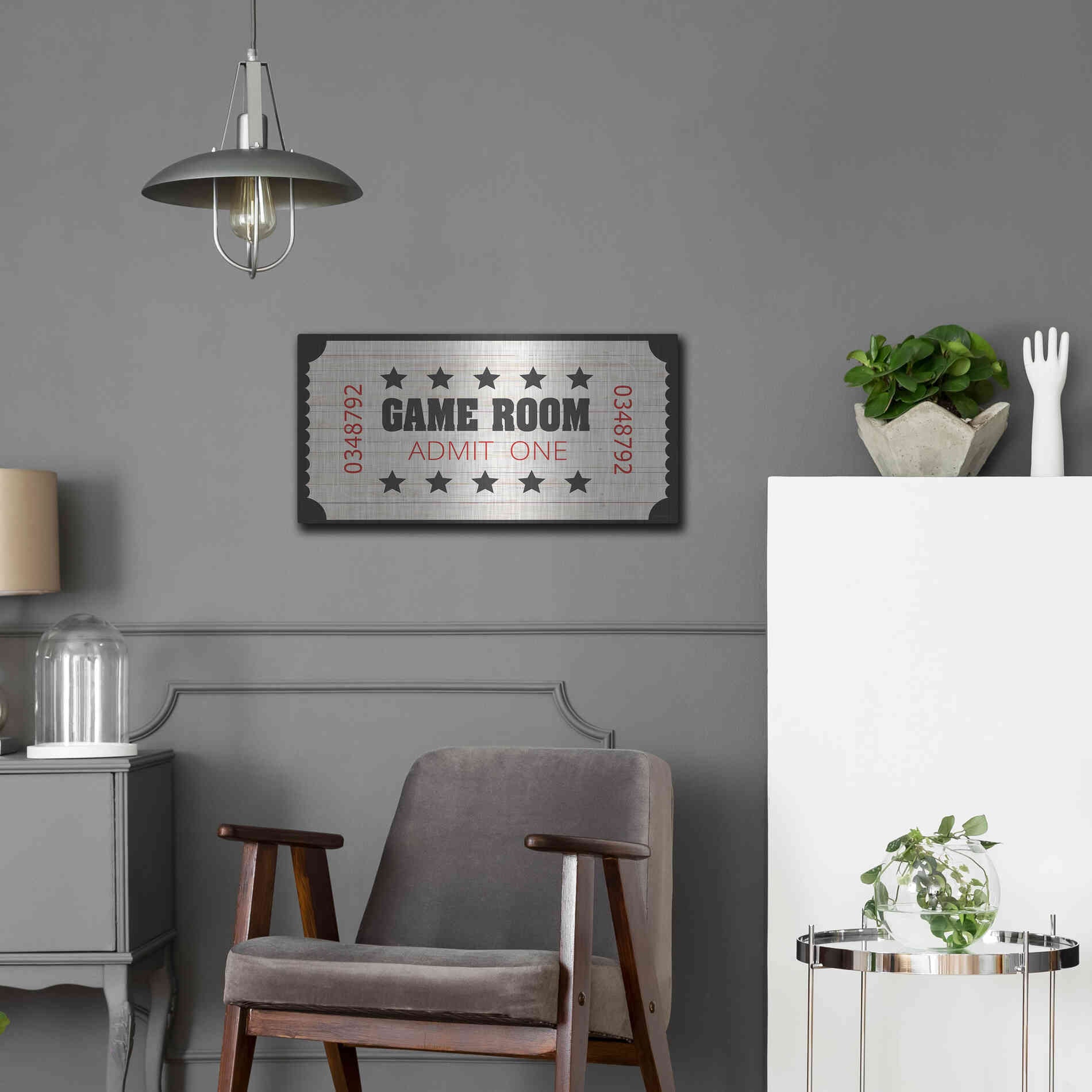 Luxe Metal Art 'Game Room Ticket' by Cindy Jacobs, Metal Wall Art,24x12